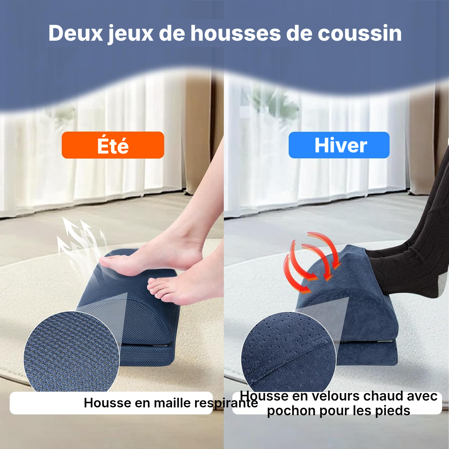 Repose pied bleu foncé 33 × 23 × 16 cm — 2 hauteurs — 4