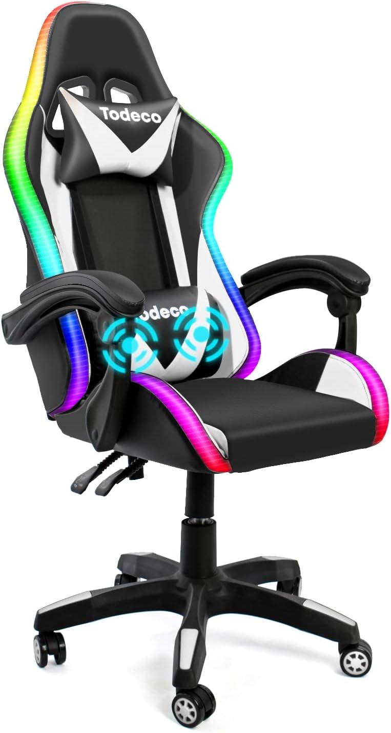 Fauteuil gaming blanc LED RGB massant inclinable