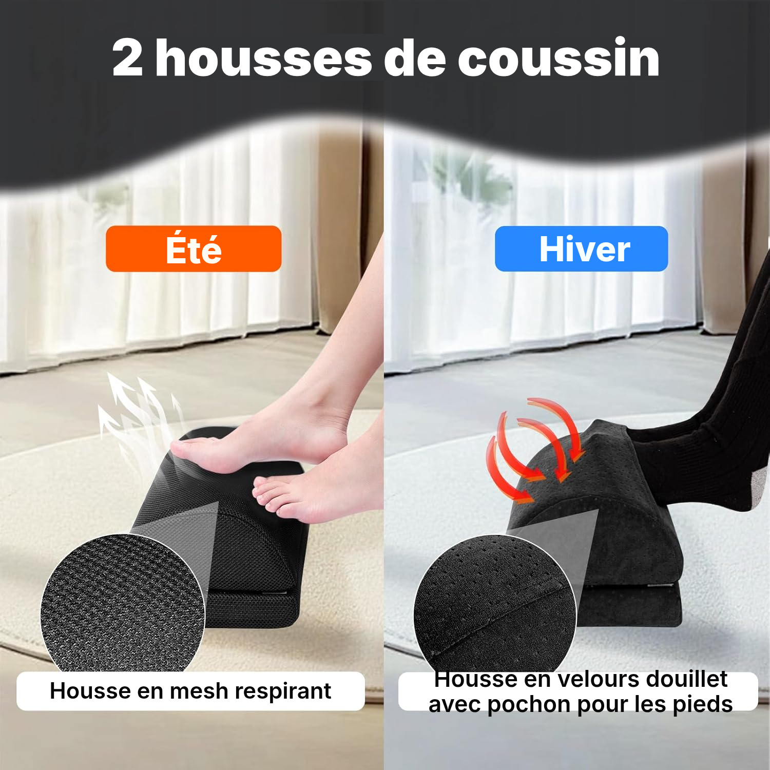 Repose-pieds de bureau ergonomique noir, 35 × 23 × 18 cm — 4