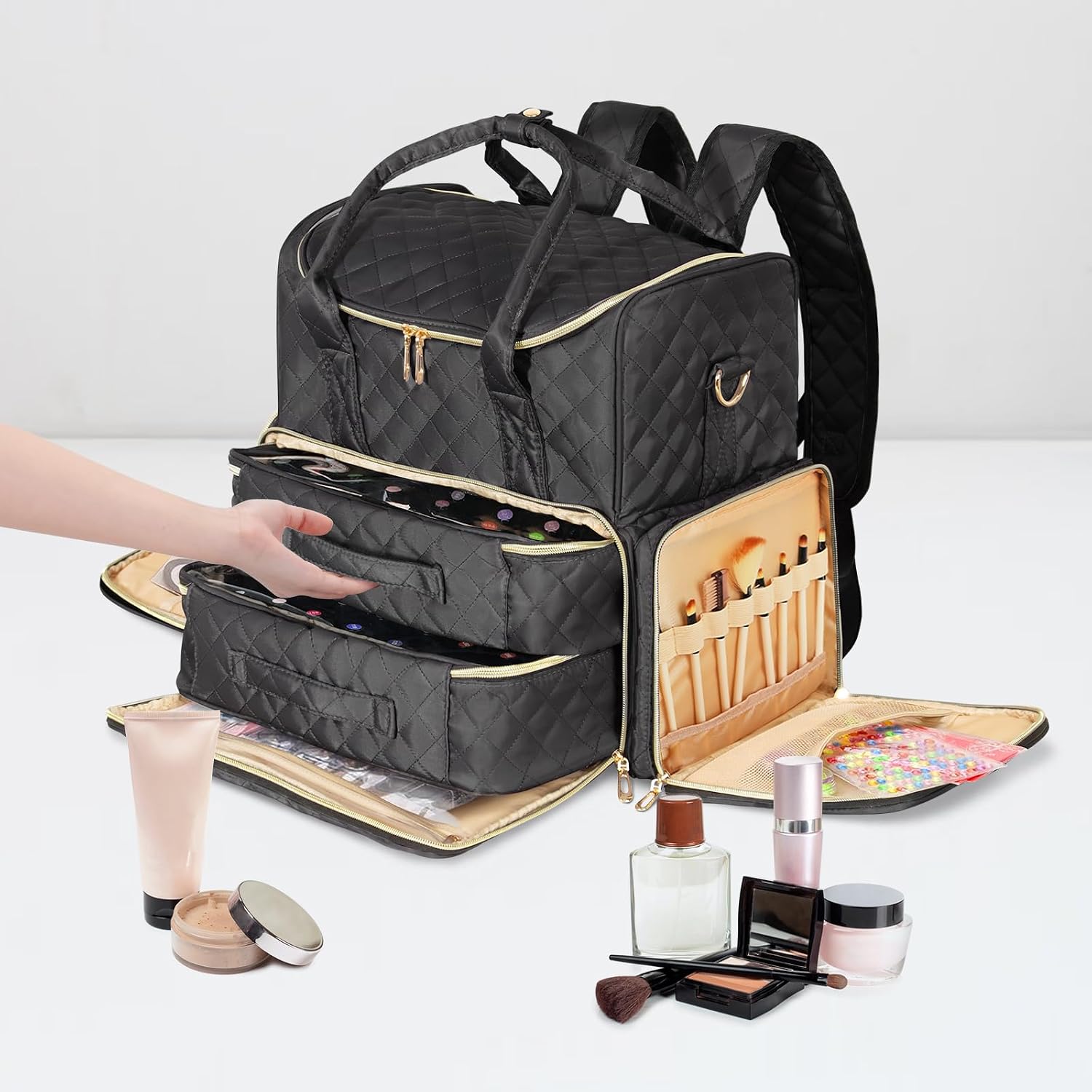 Pochette pour maquillage Noir, vernis rangés — 8