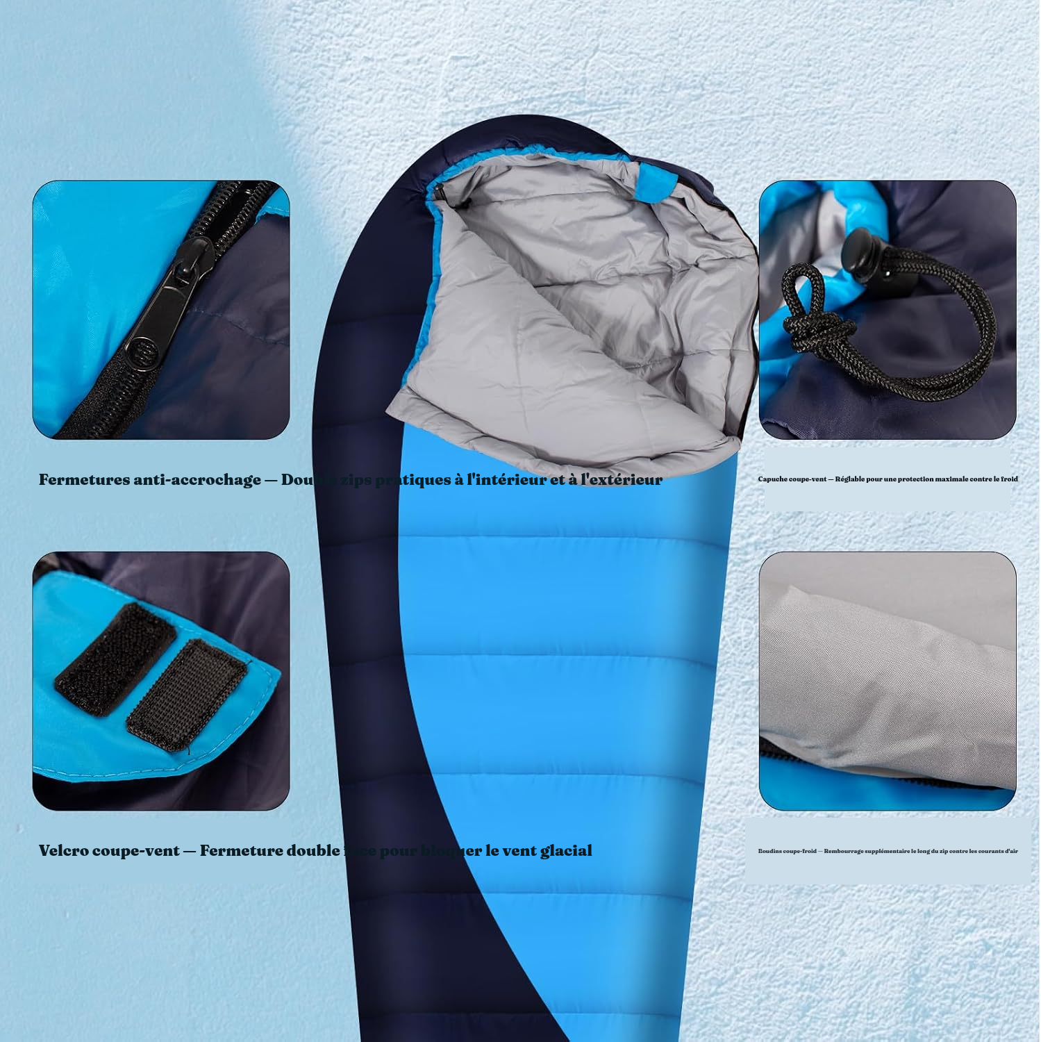 Sac de couchage momie chaud — bleu foncé — 5