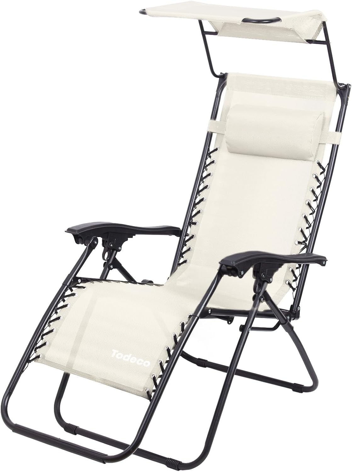 Transat pour jardin beige 110 cm avec pare-soleil