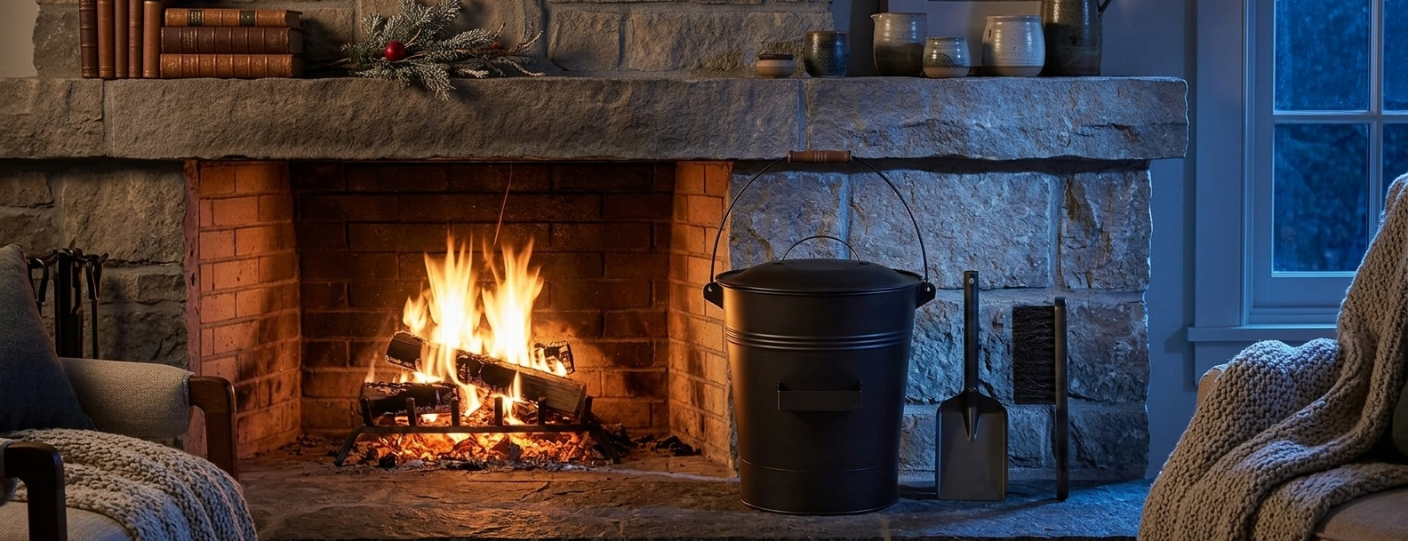 Accessoires pour cheminée: seau à cendres compact