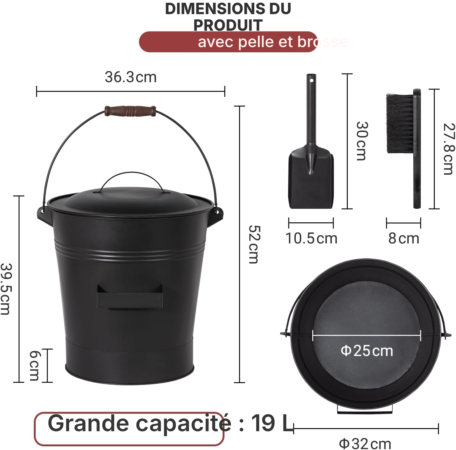 Accessoires pour cheminée: seau à cendres compact — 2