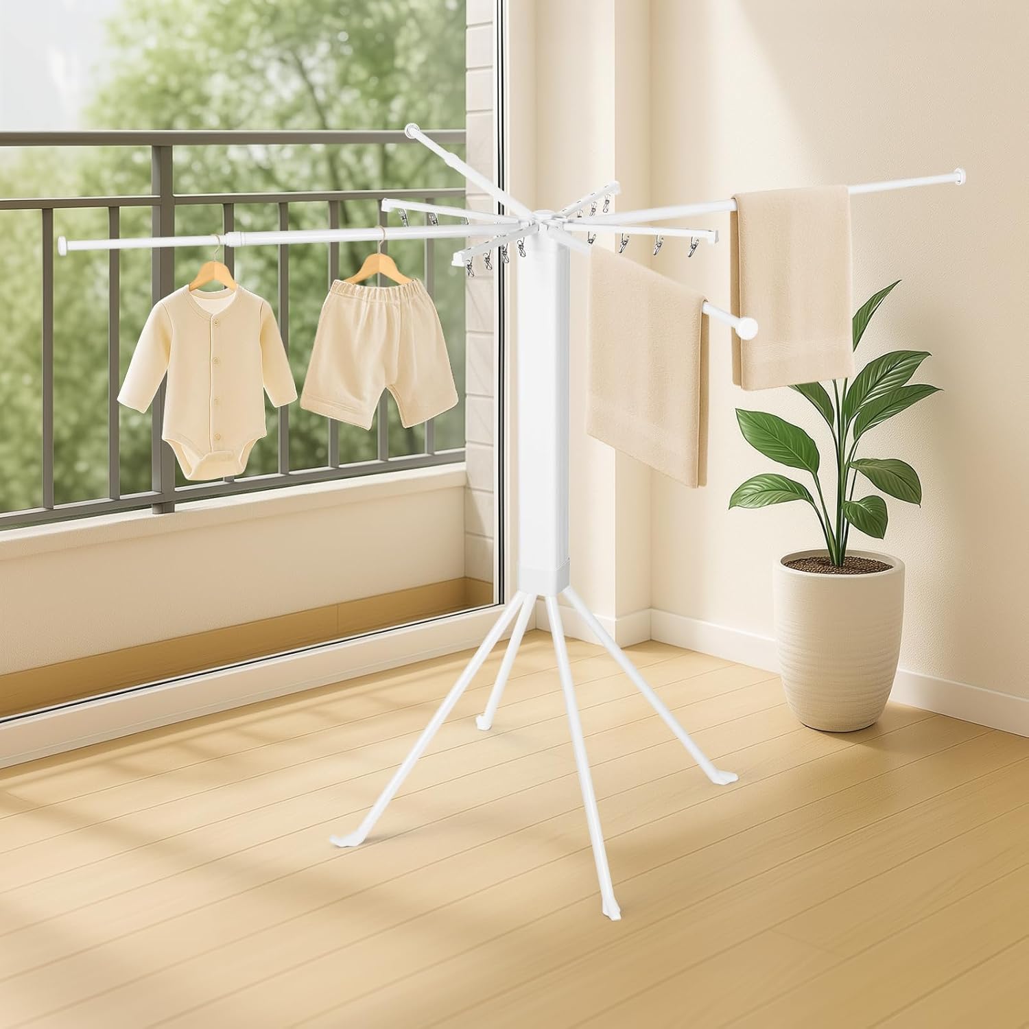 Étendoir pour linge 127 cm, trépied acier + pinces — 7