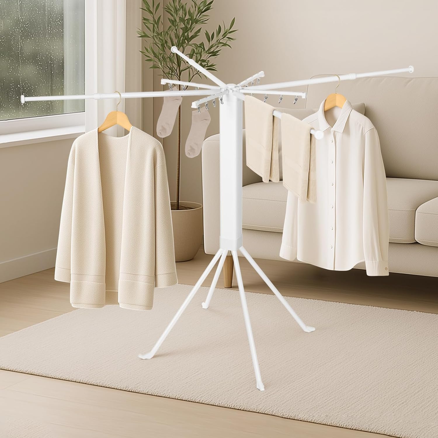 Étendoir pour linge 127 cm, trépied acier + pinces — 8