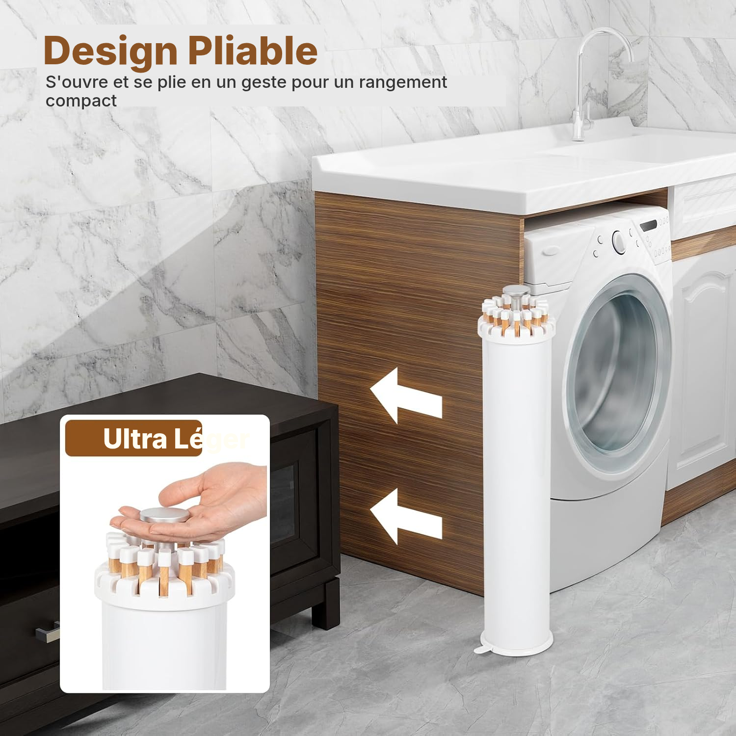 Étendoir à linge trépied hêtre 121 cm pliable — 4
