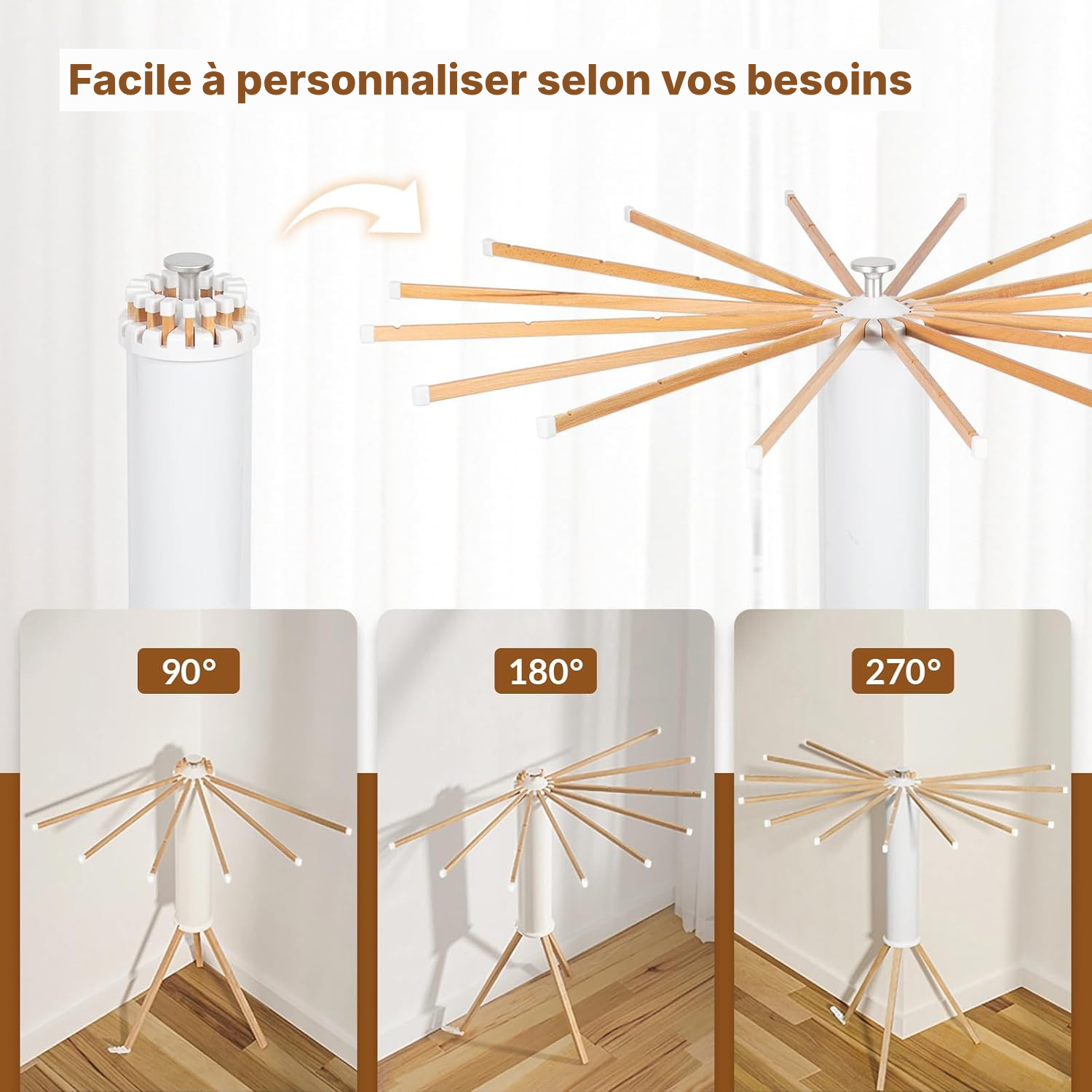 Étendoir à linge trépied hêtre 121 cm pliable — 5