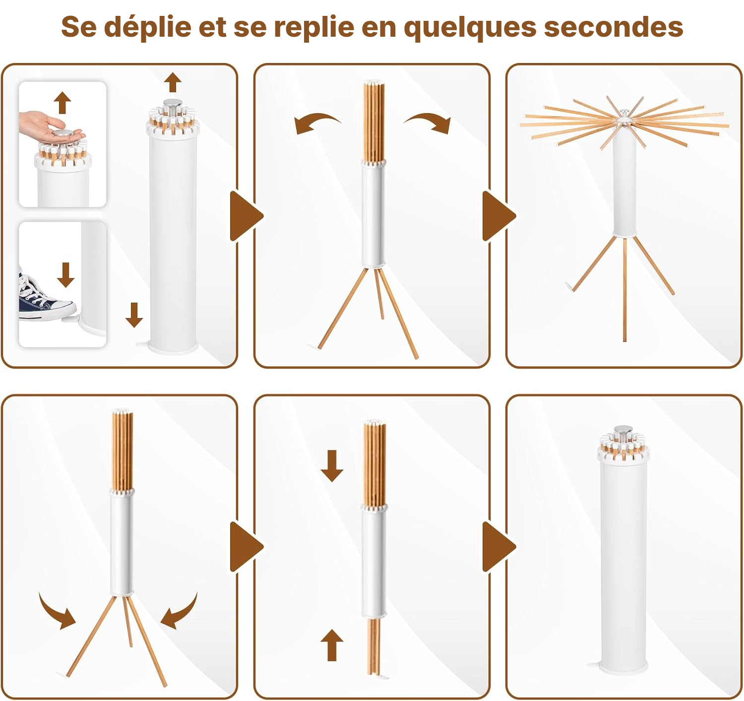 Étendoir à linge trépied hêtre 121 cm pliable — 6