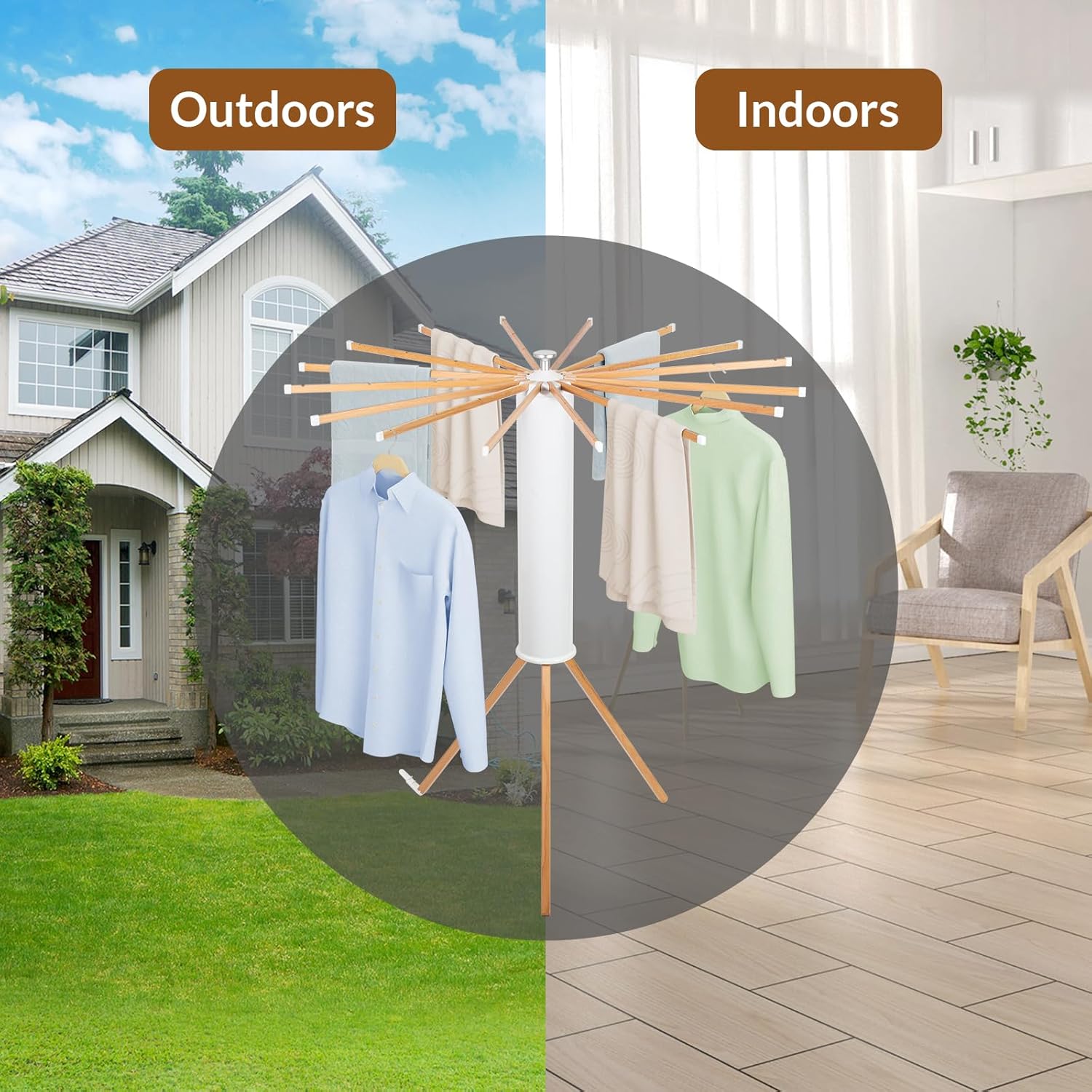 Étendoir à linge trépied hêtre 121 cm pliable — 7