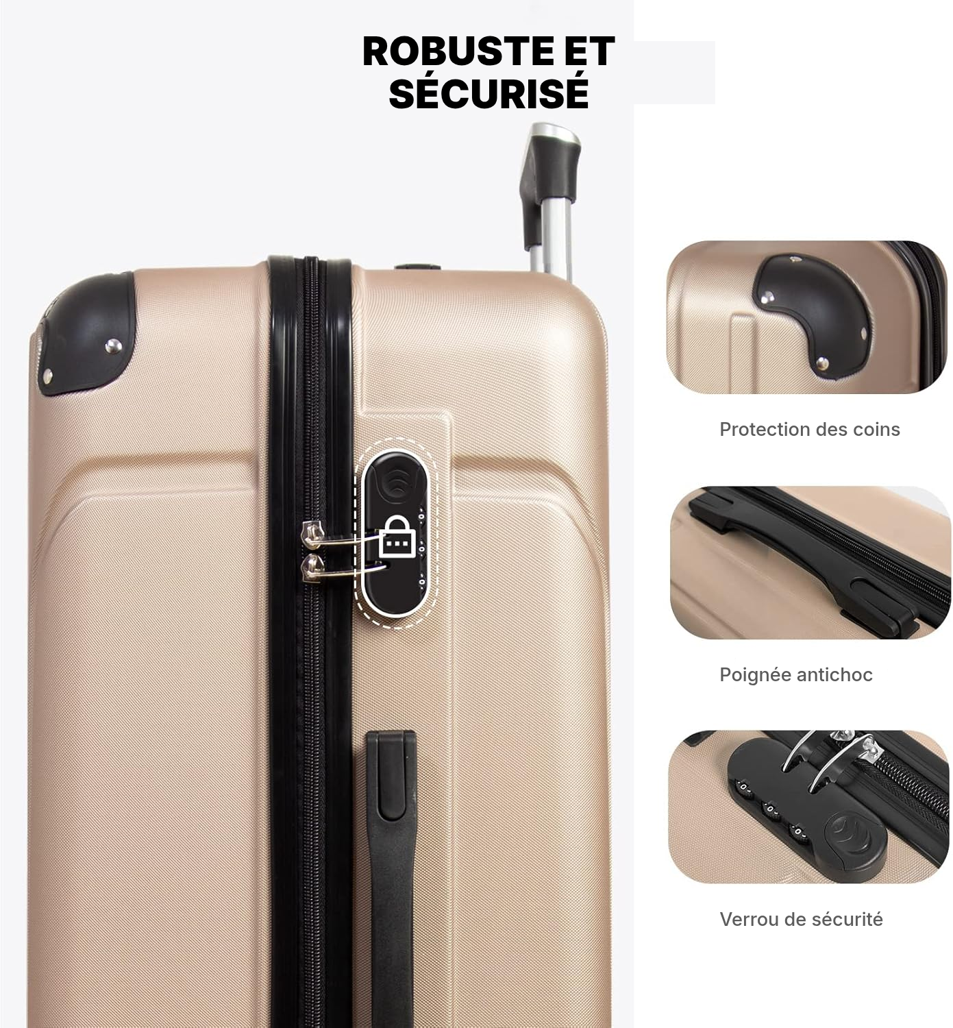 Set de 3 valises rigides champagne — 5