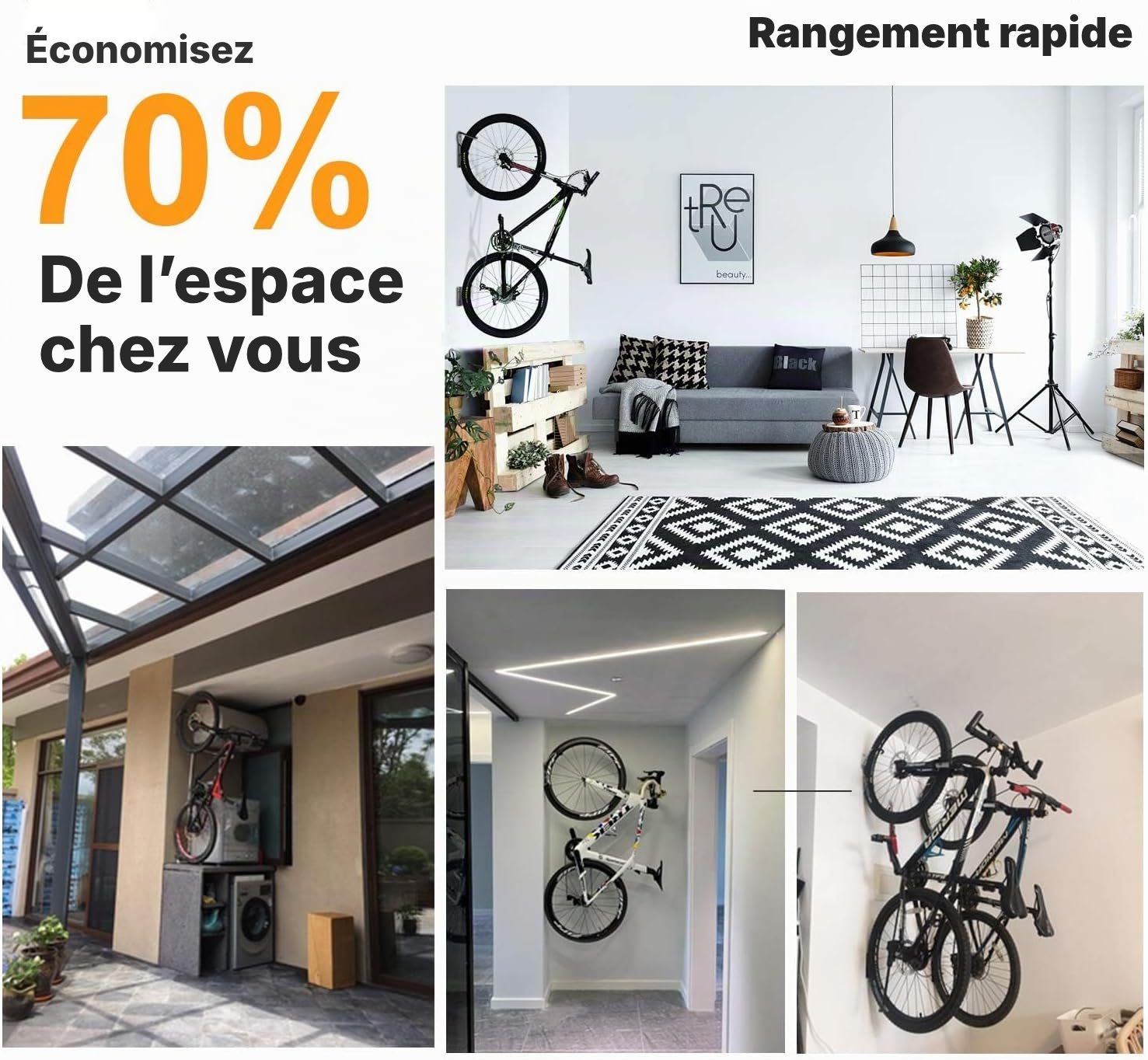 Support mural à vélo noir — gagnez de la place — 3
