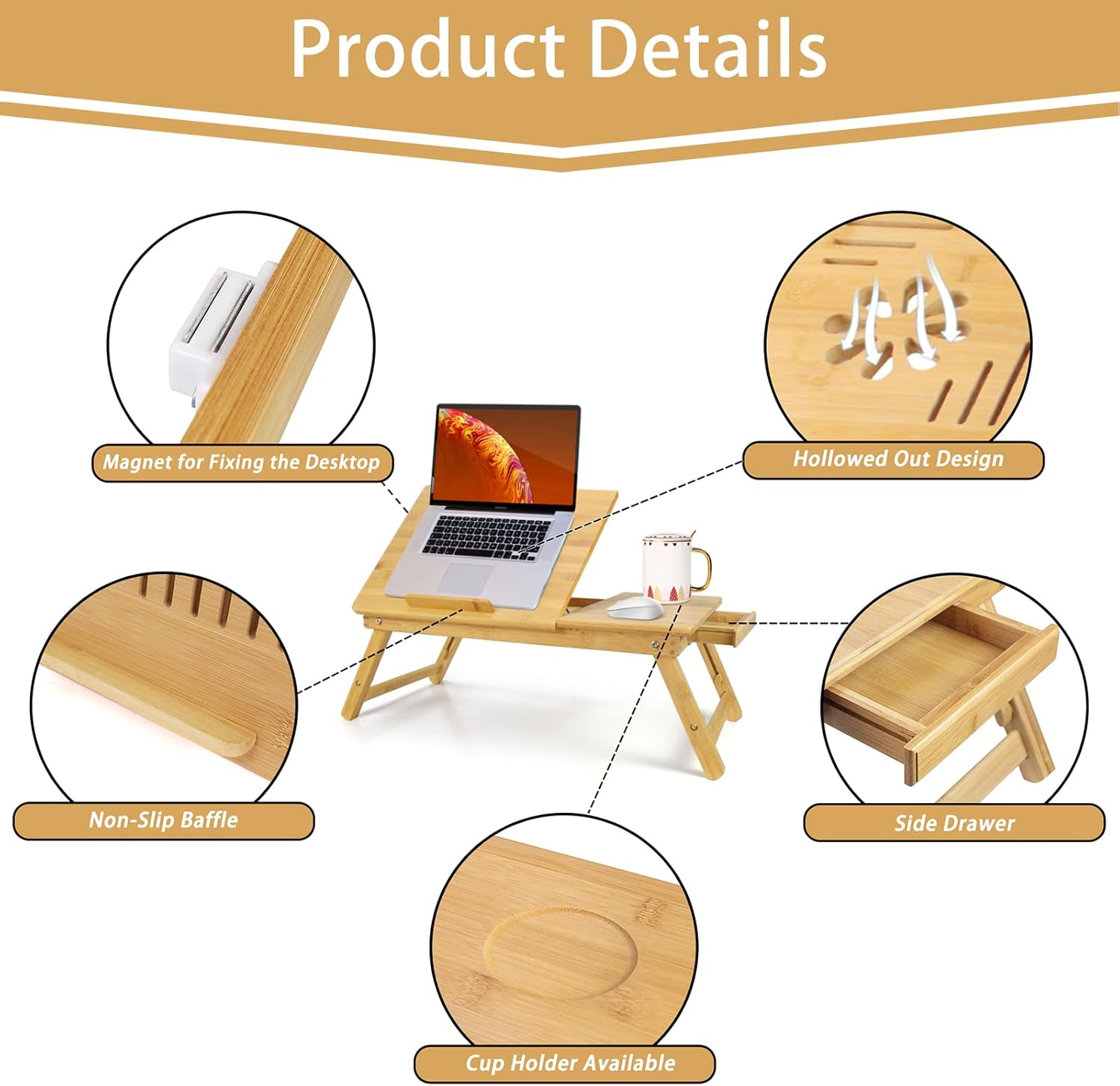 Bureau ordi pliable bambou — confort au lit — 2