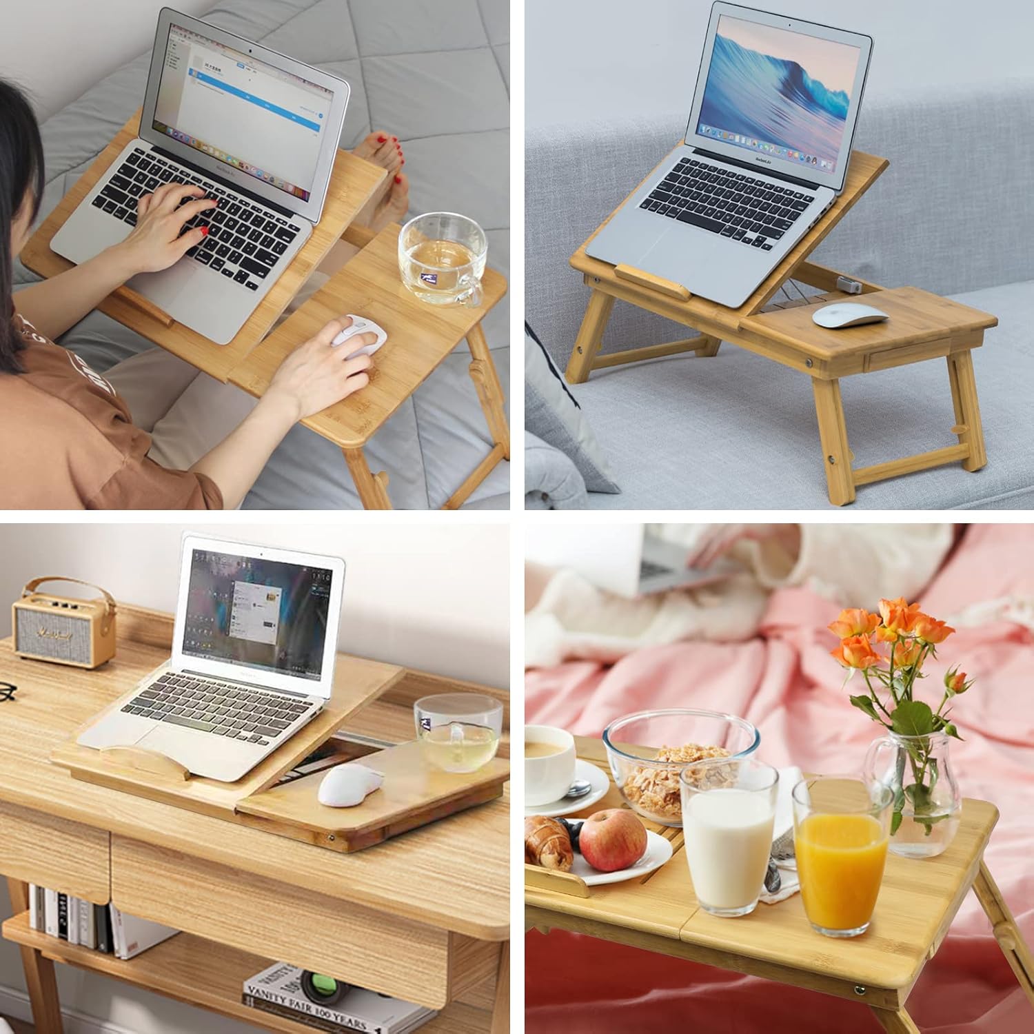 Bureau ordi pliable bambou — confort au lit — 7