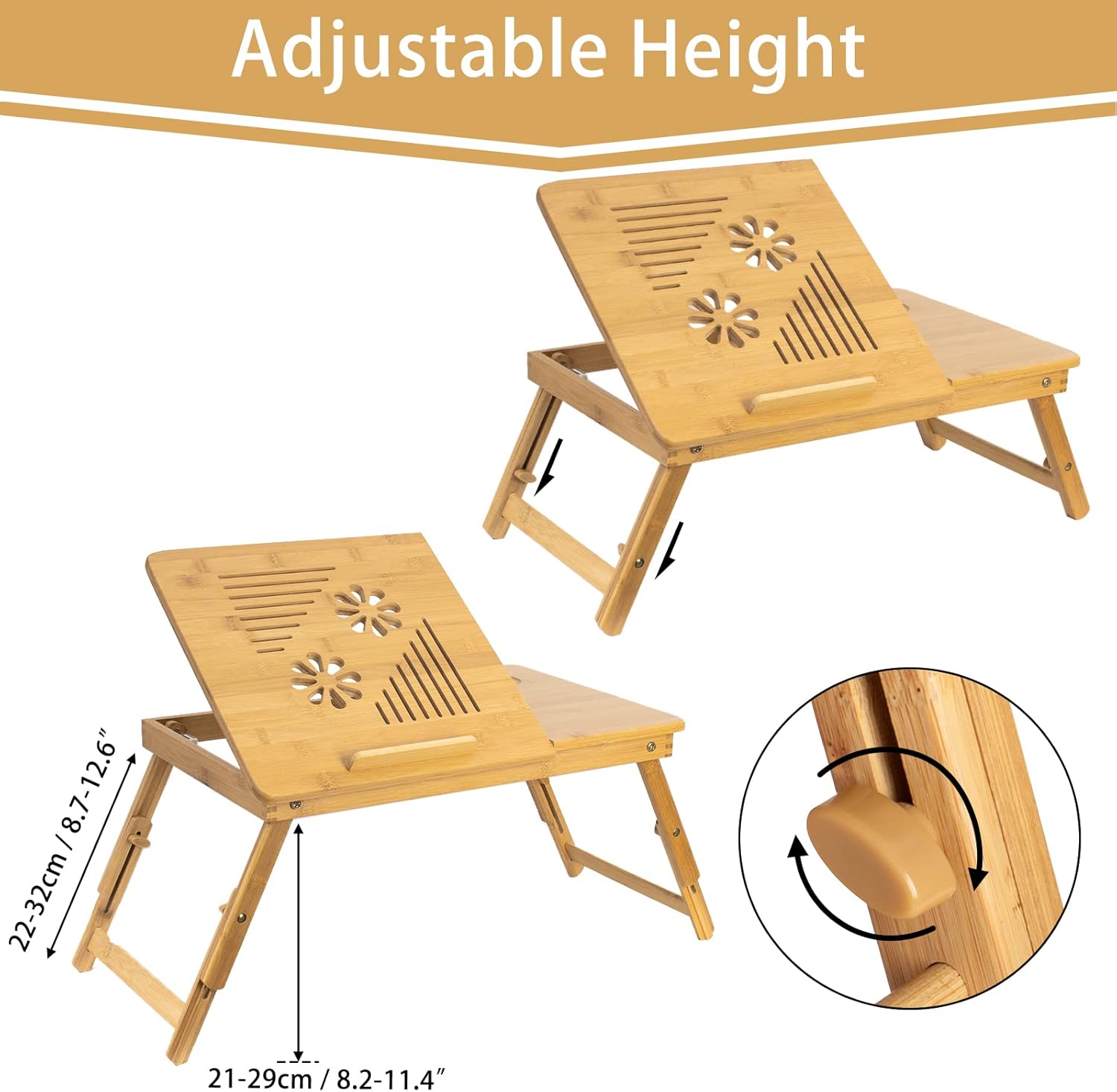 Bureau ordi pliable bambou — confort au lit — 3