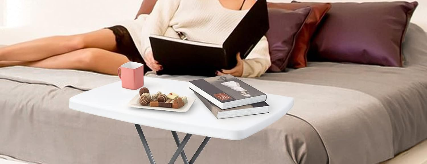 Table pliante blanche 76 × 50 × 74 cm, 3 hauteurs