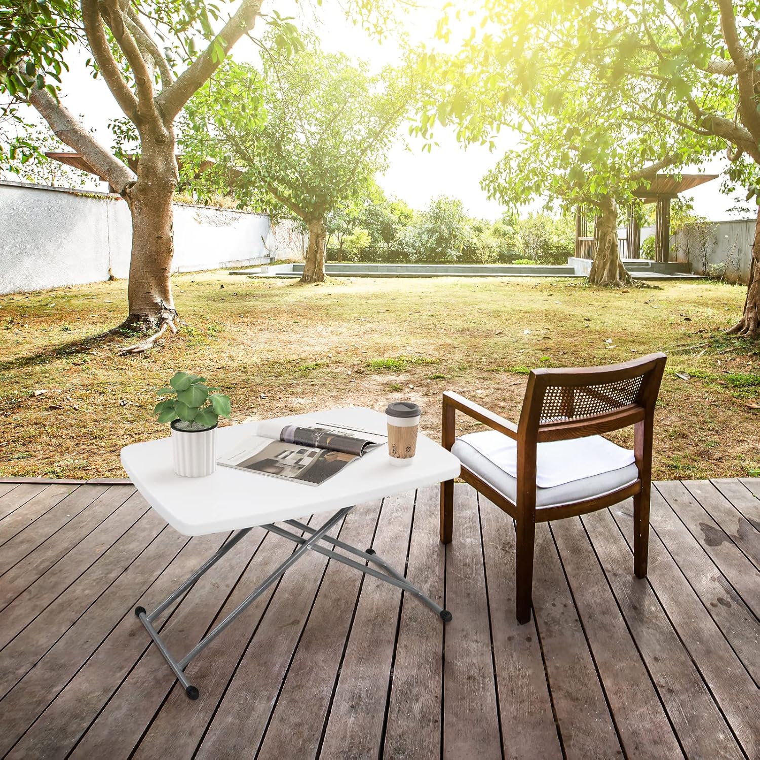 Table pliante blanche 76 × 50 × 74 cm, 3 hauteurs — 6