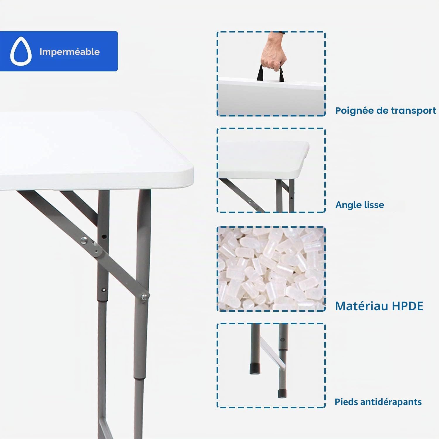 Table pliable 120 × 74 × 60 cm réglable — 2