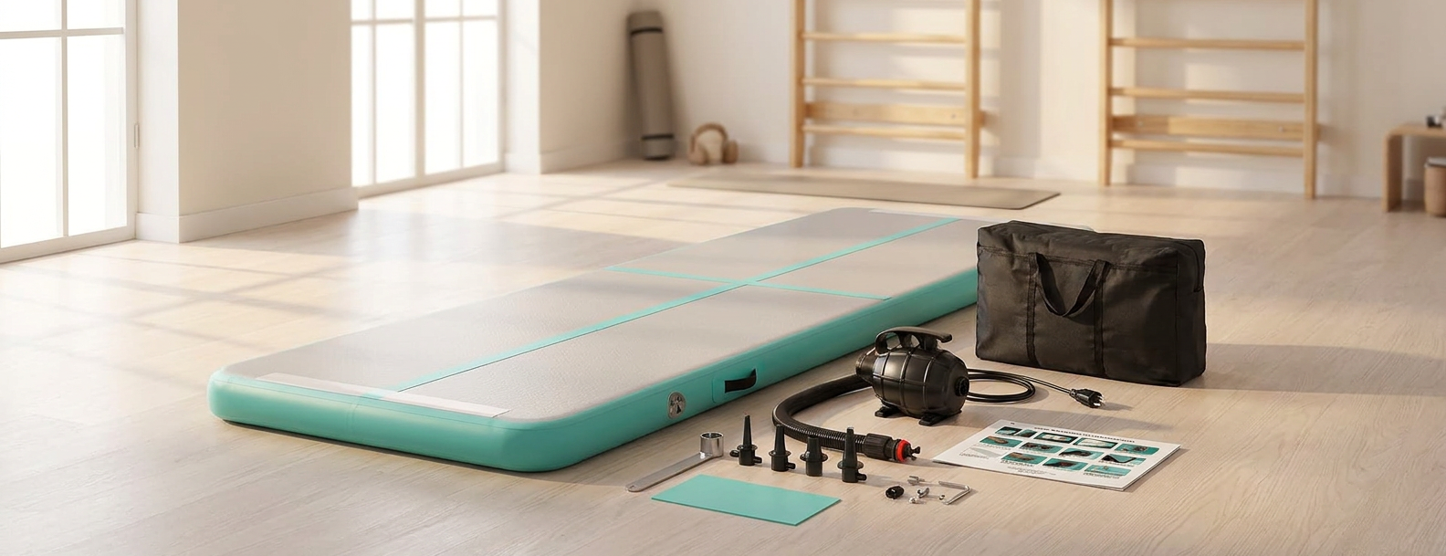 Tapis de gym gonflable vert — entraînez-vous partout