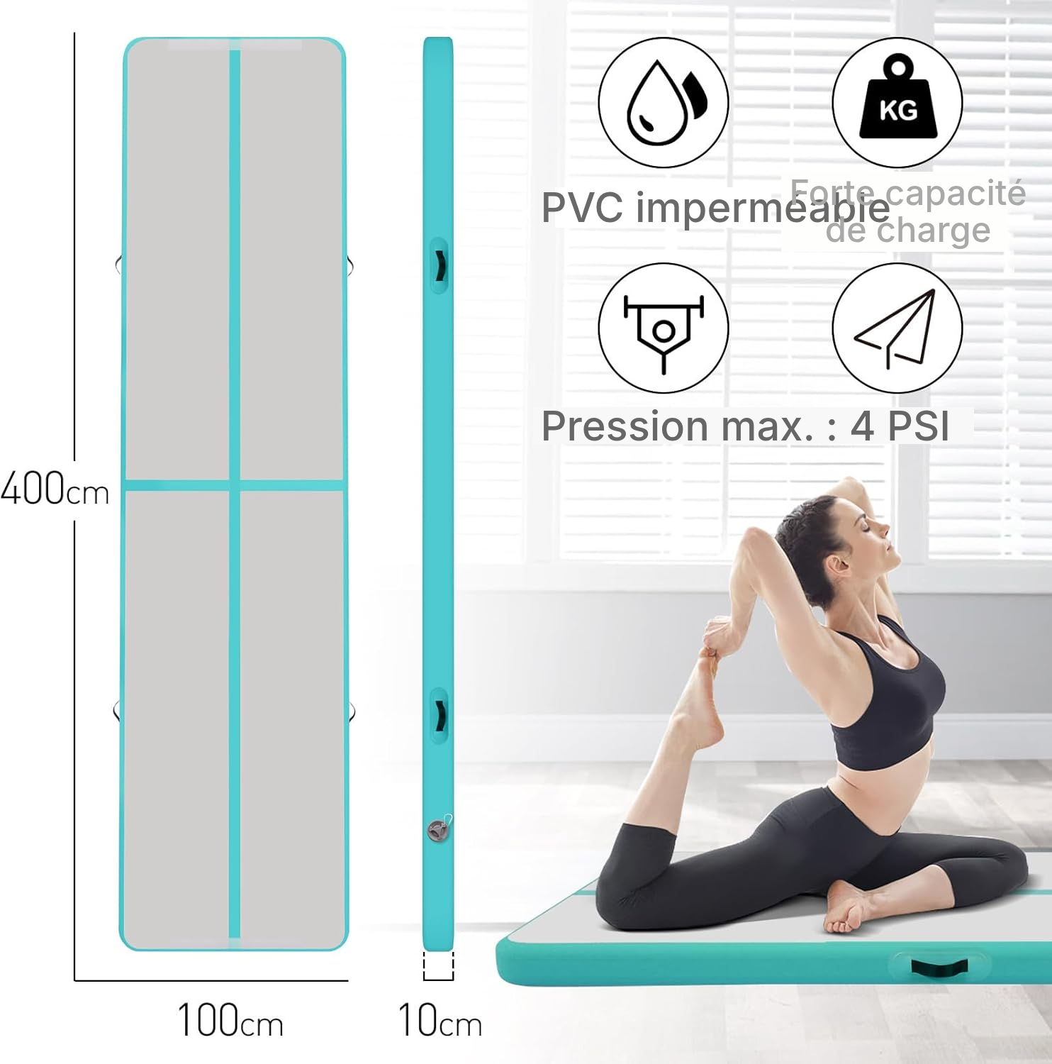 Tapis de gym gonflable vert — entraînez-vous partout — 2