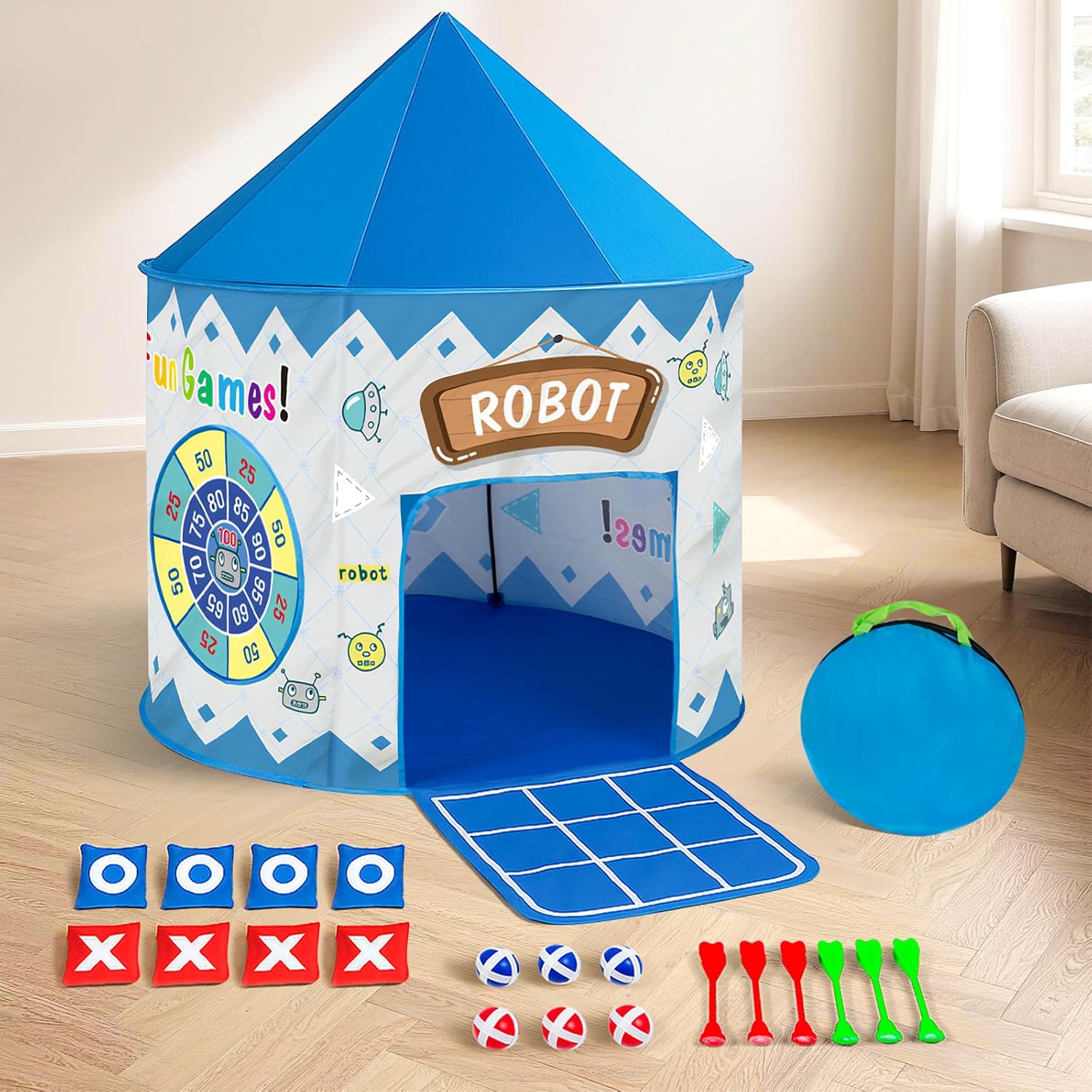 Tente à balles bleue — 4 jeux intégrés — 1