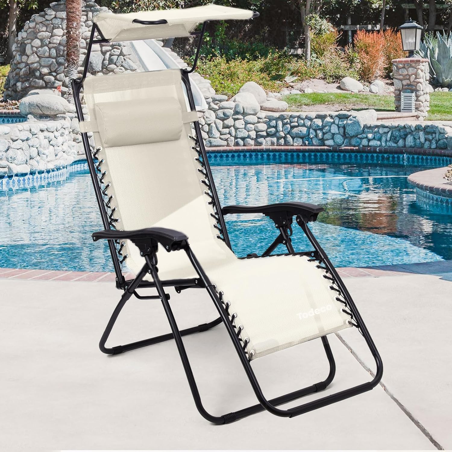 Transat pour jardin beige 110 cm avec pare-soleil — 7