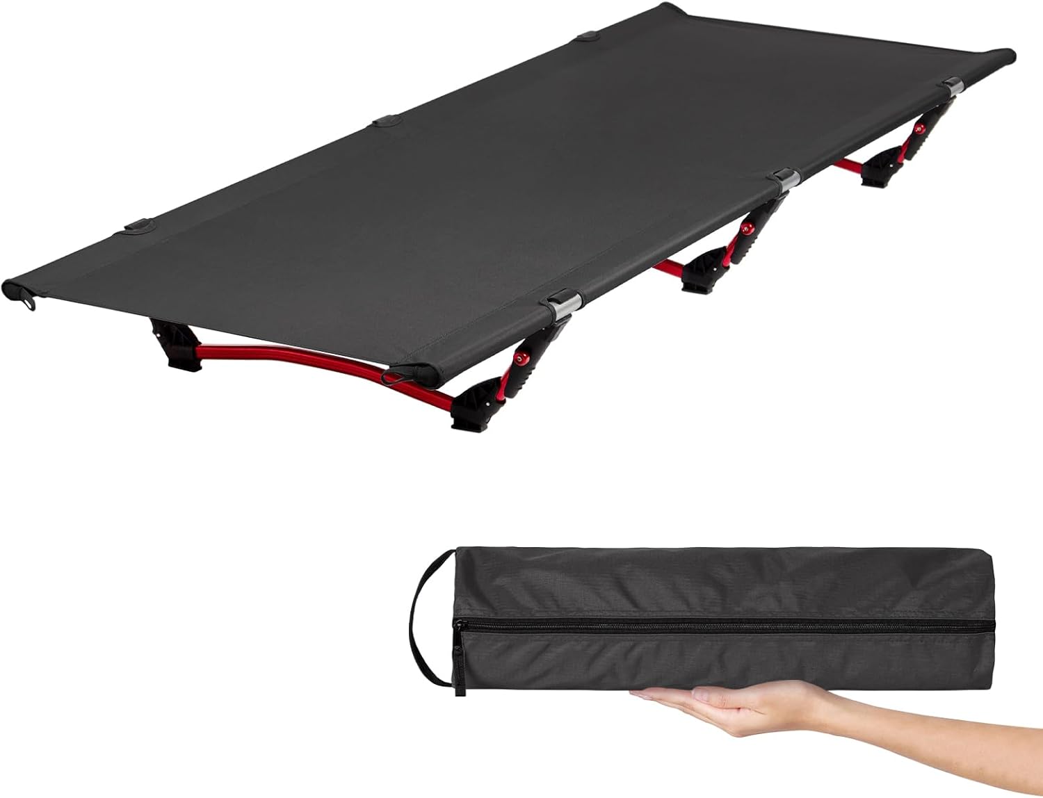 Lit camping noir 190 × 65 cm aluminium 7075