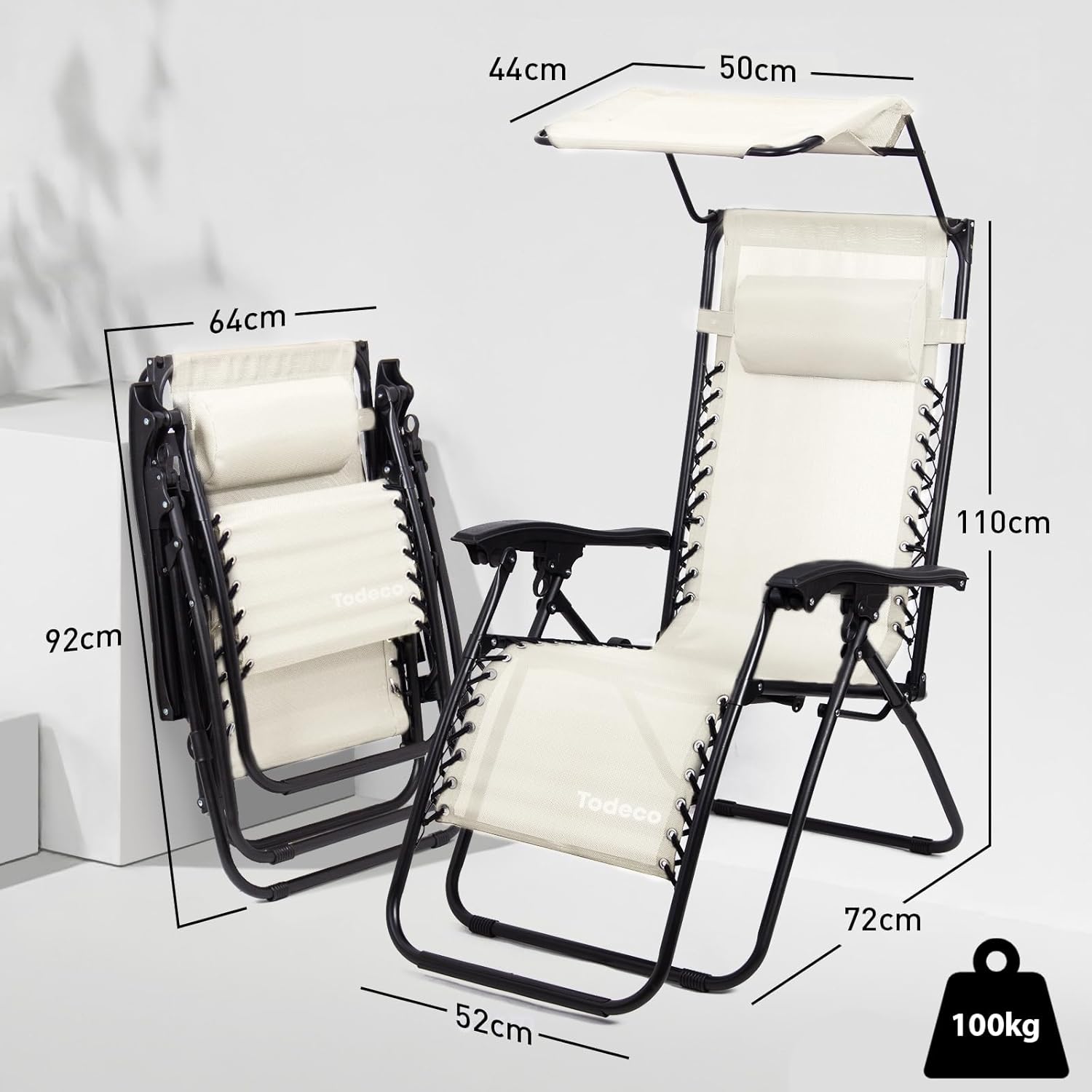 Transat pour jardin beige 110 cm avec pare-soleil — 6
