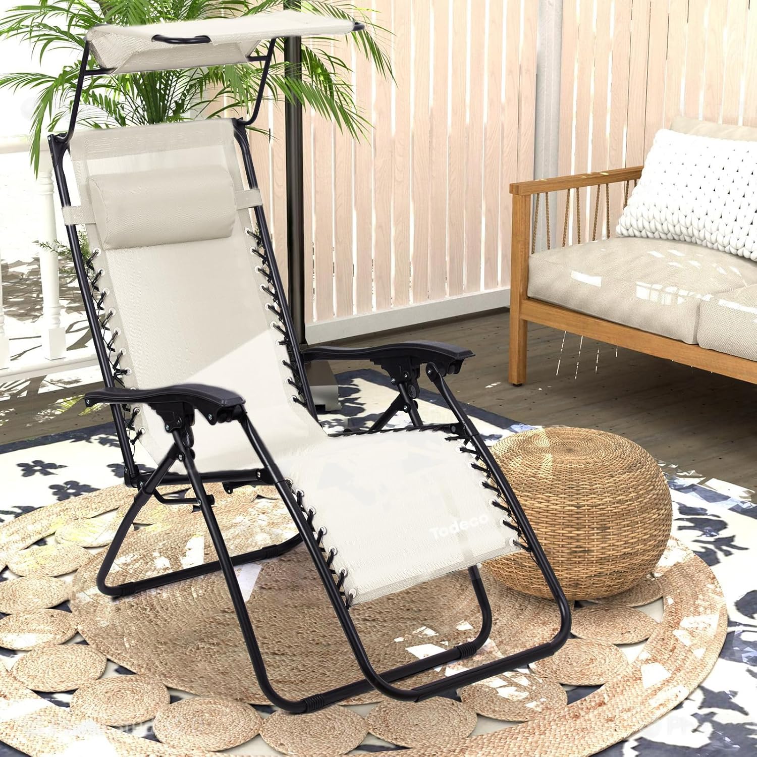 Transat pour jardin beige 110 cm avec pare-soleil — 5