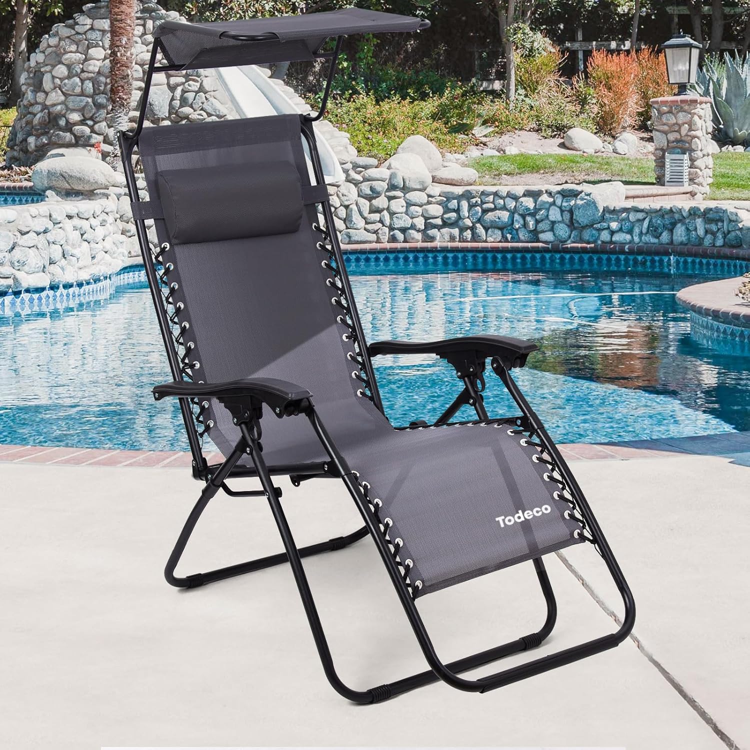 Bain de soleil pliable gris 165 cm avec ombre — 5
