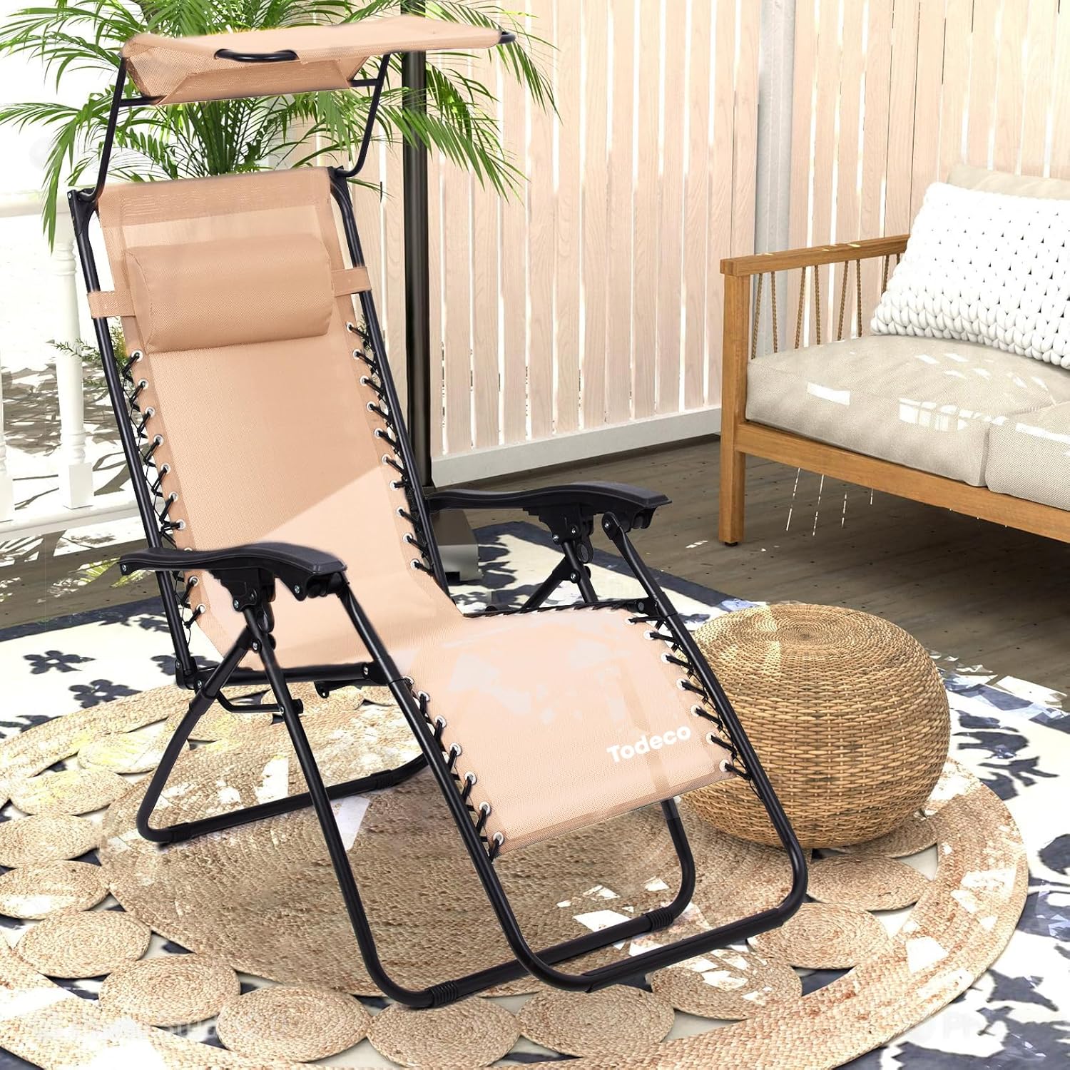 Jardin transat pliable kaki 110 cm, prêt à poser — 7