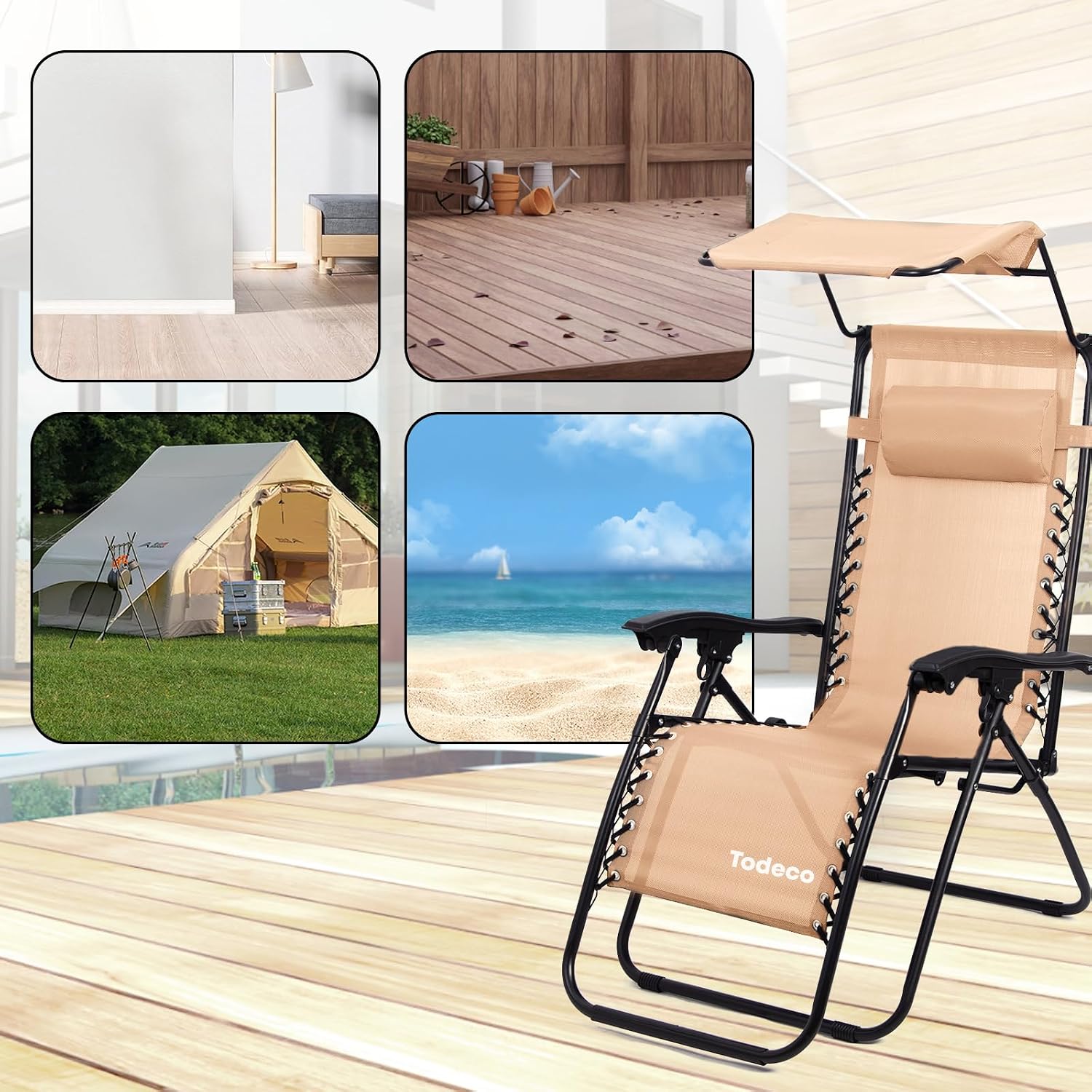 Jardin transat pliable kaki 110 cm, prêt à poser — 8