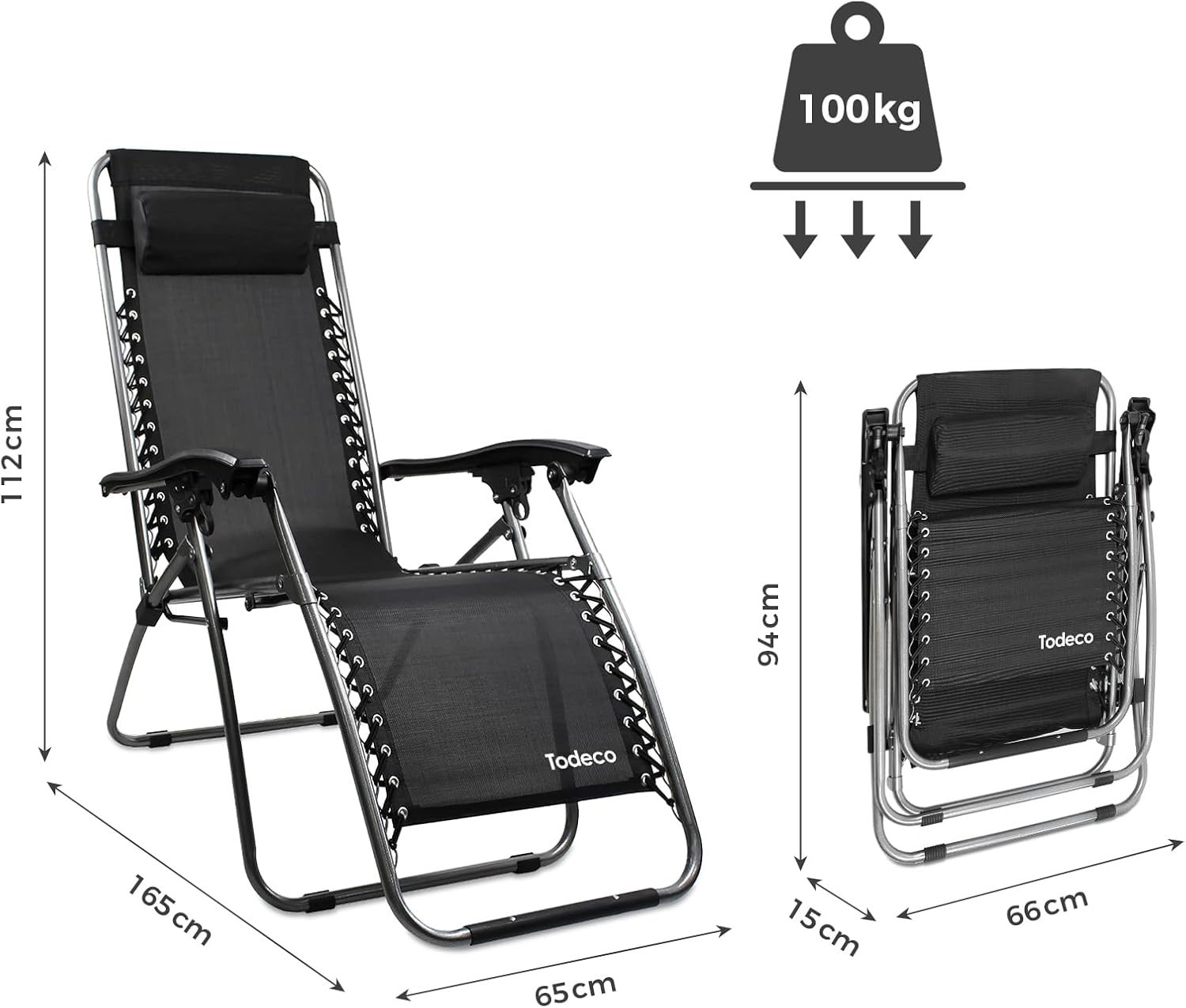 Chaise longue pliable noire — 1 pièce — 6