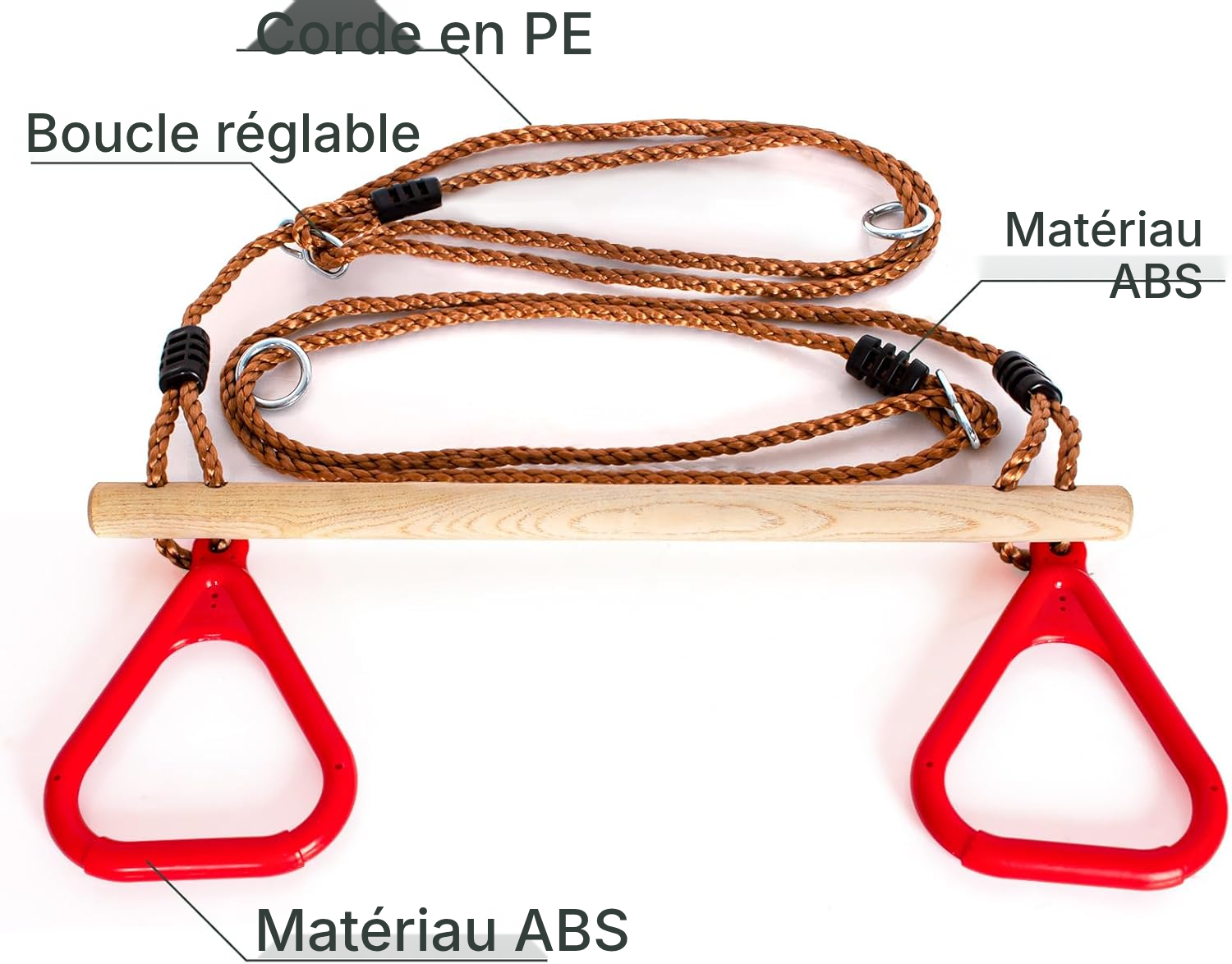 Anneaux gym trapèze rouge 200 cm pour jouer — 3