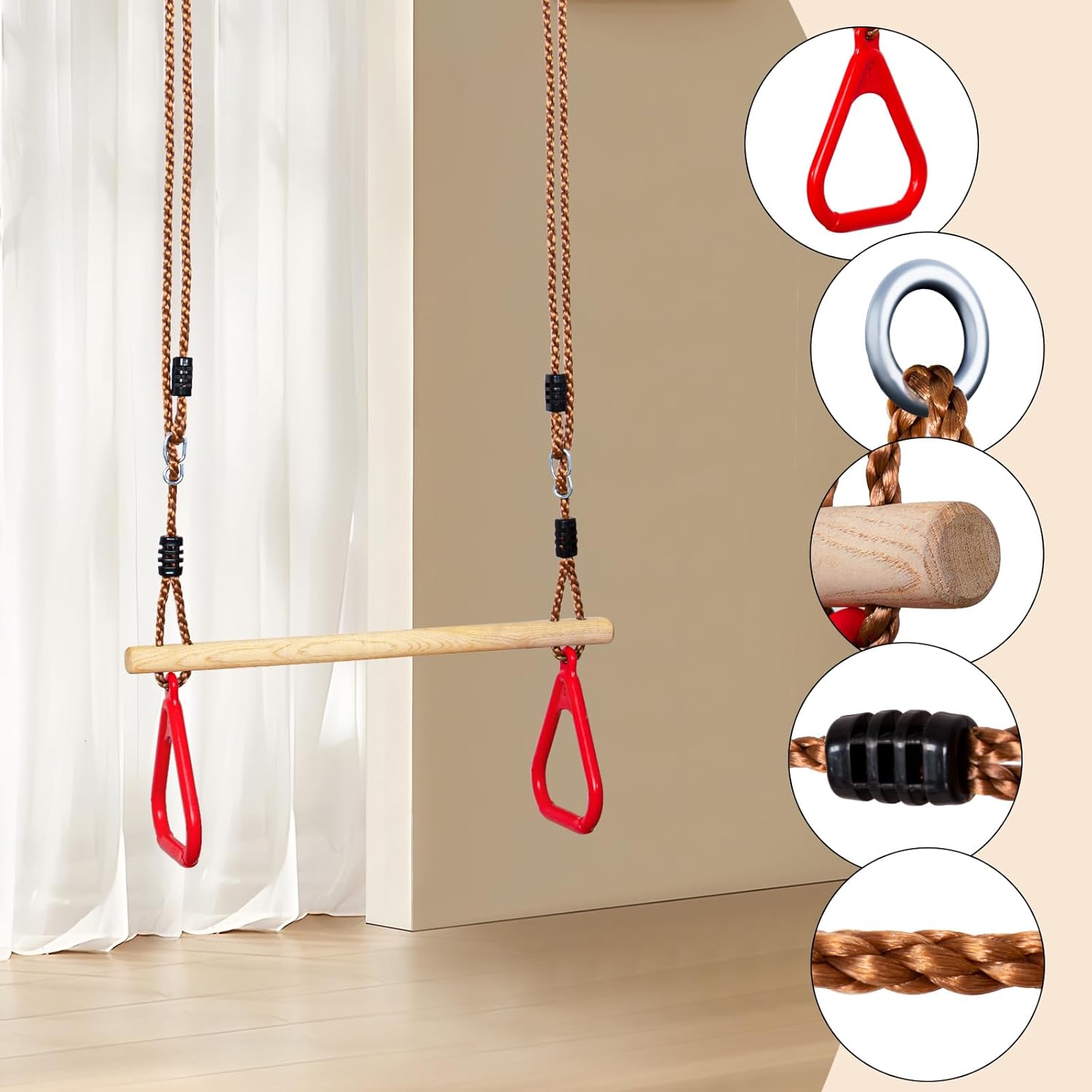 Anneaux gym trapèze rouge 200 cm pour jouer — 6