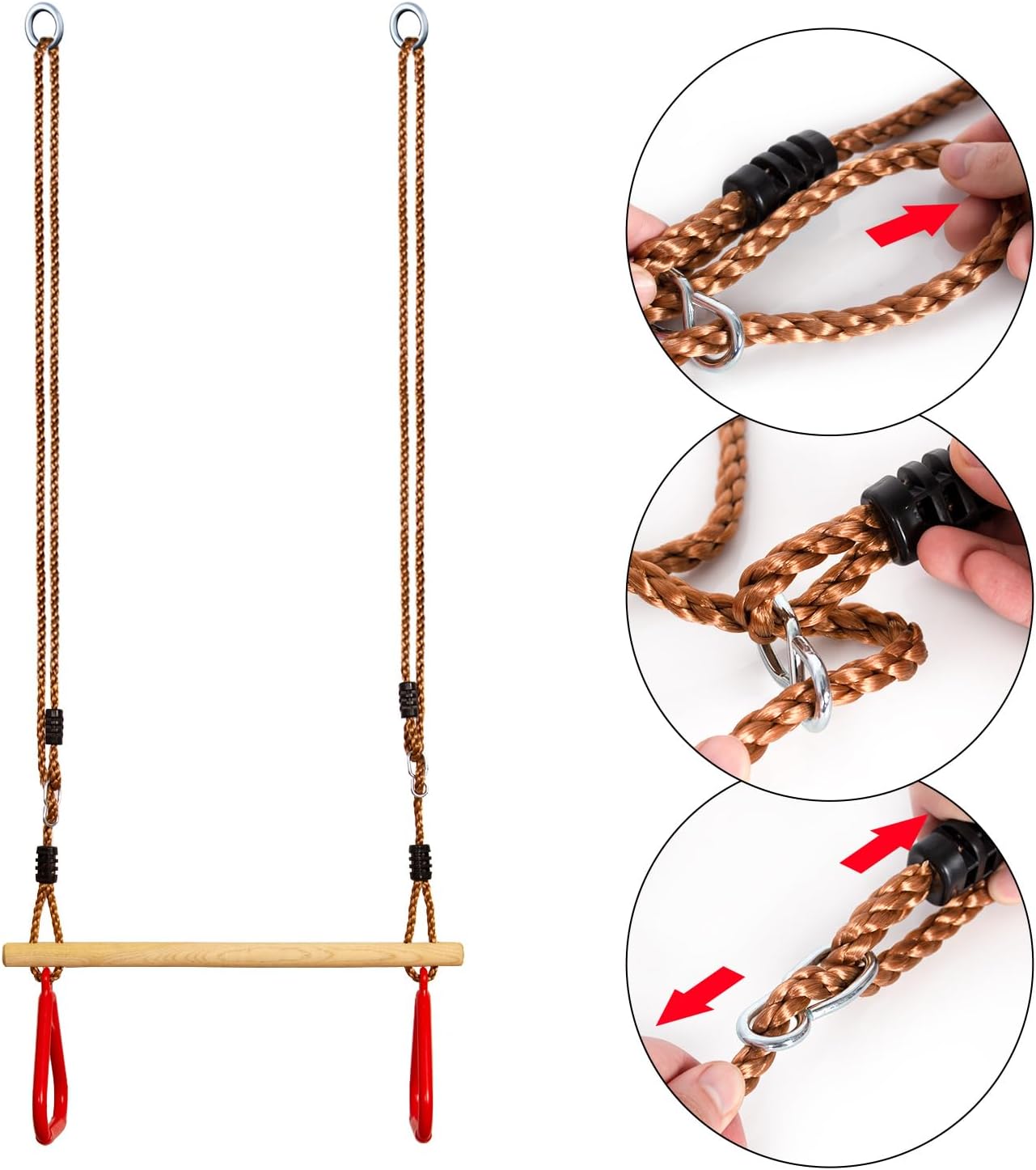 Anneaux gym trapèze rouge 200 cm pour jouer — 7