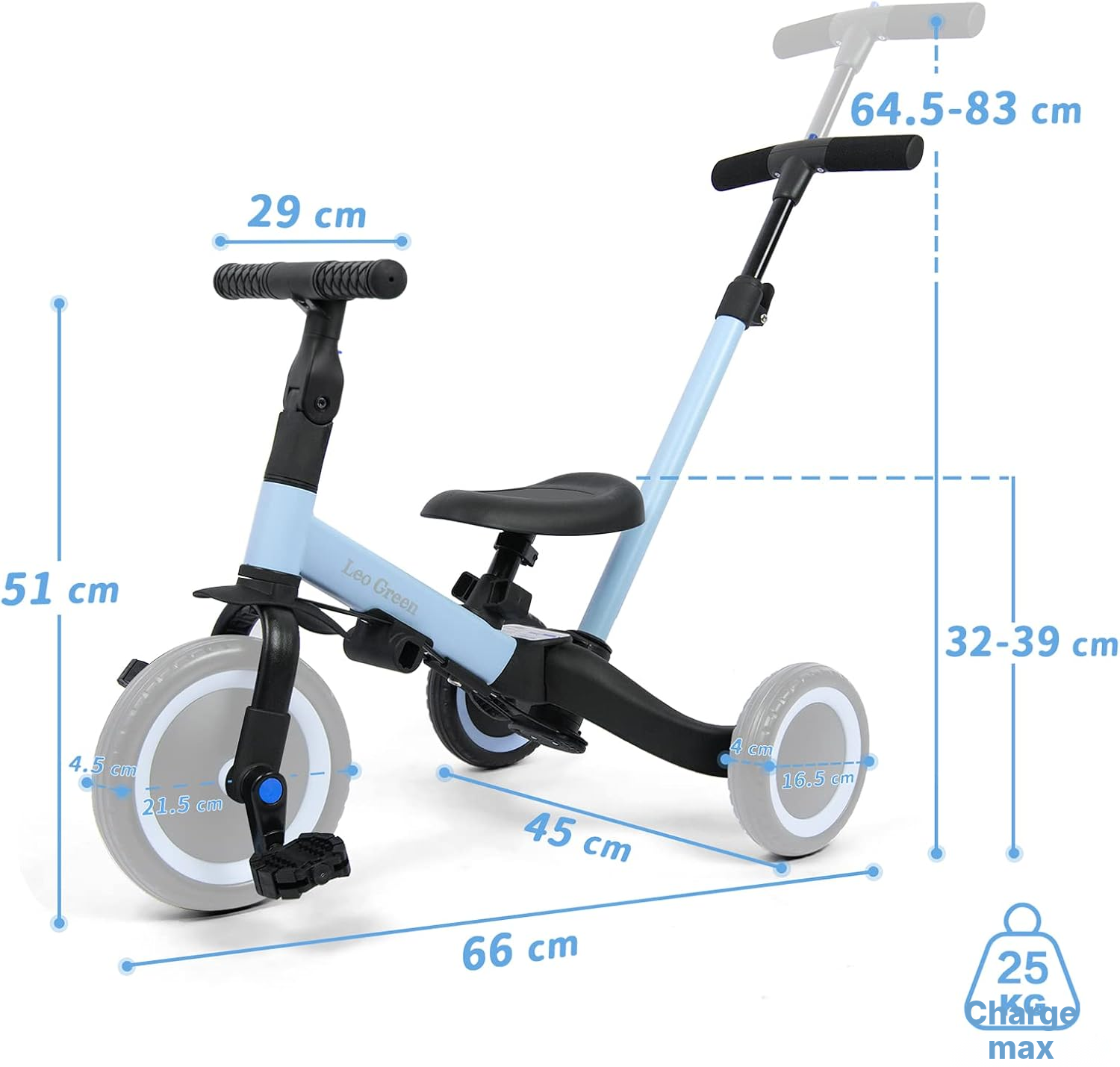 Tricycle évolutif bleu — 4 modes, 1 à 3 ans — 6