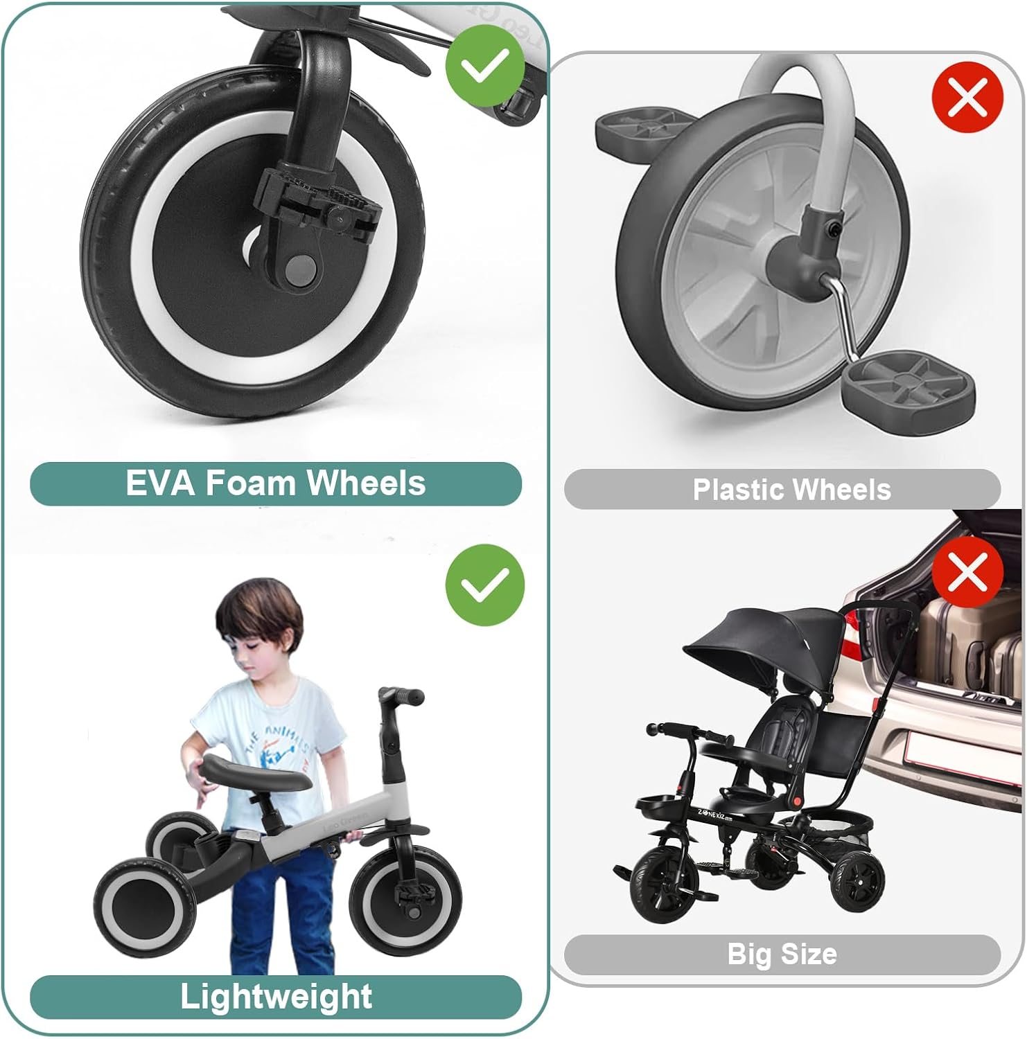 Tricycle évolutif 4-en-1 gris avec barre parentale — 4