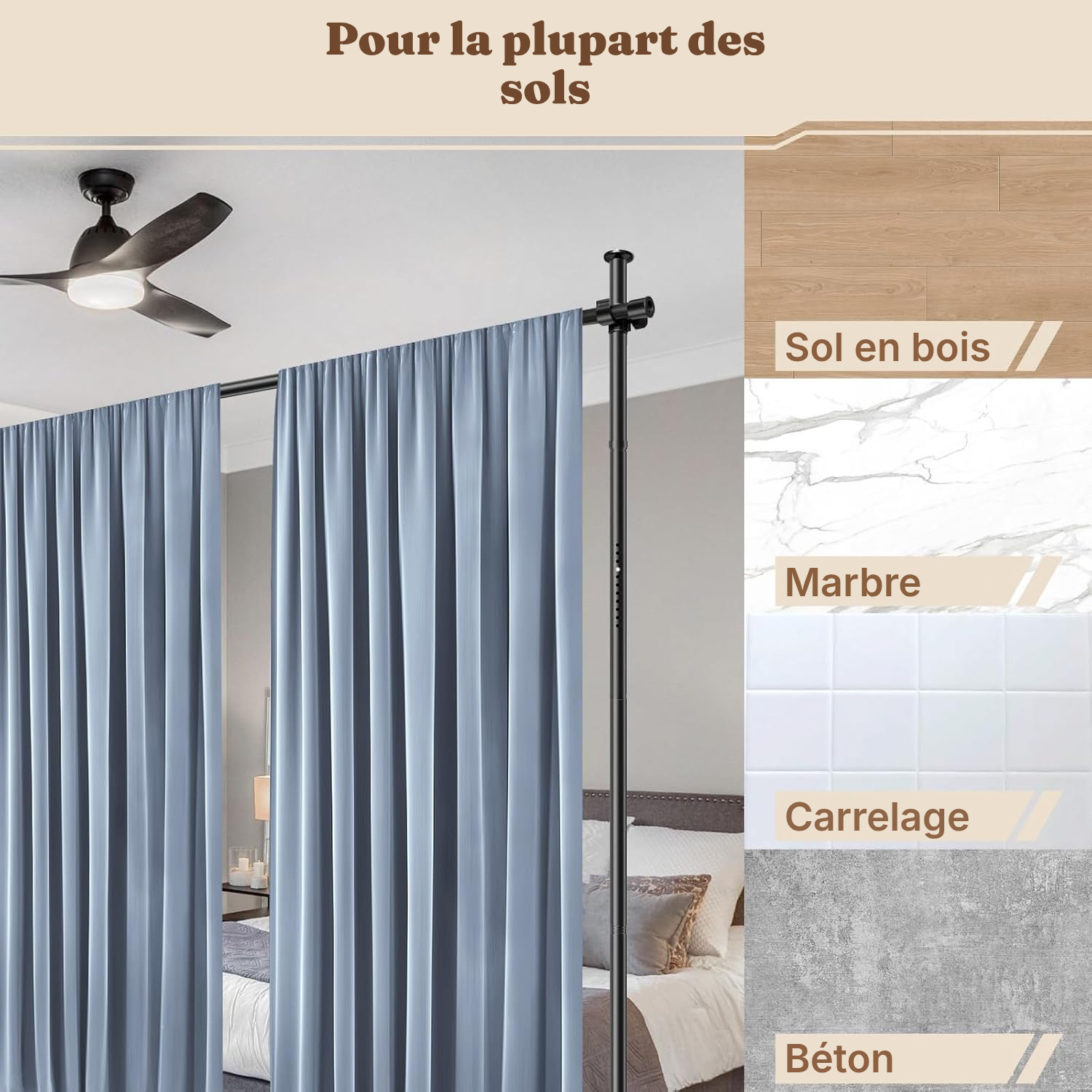 Rideau tringle noir – séparation sans perçage — 3