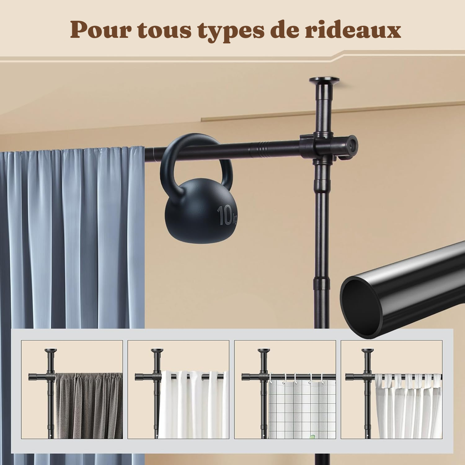 Rideau tringle noir – séparation sans perçage — 4