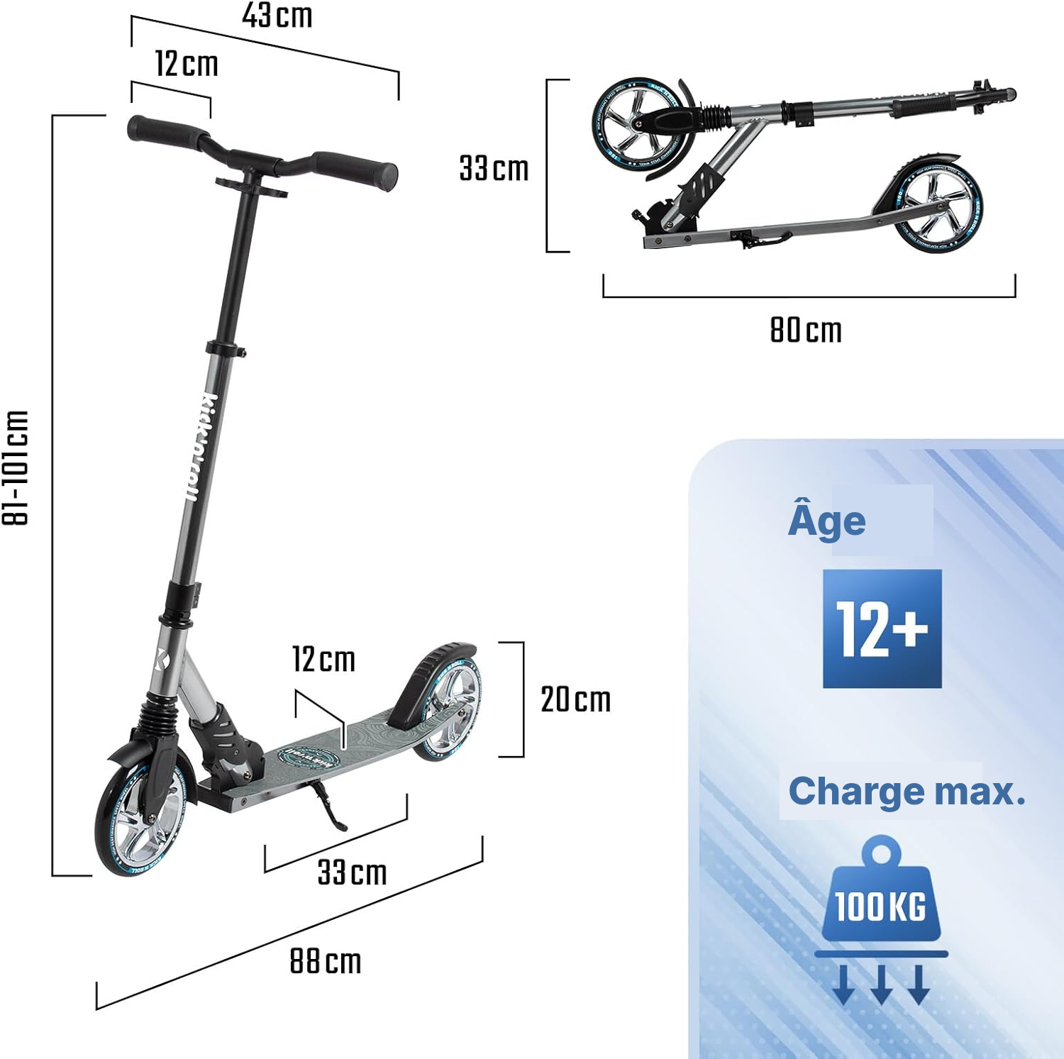 Trottinette adulte pliable grise – hauteur 43 cm — 6