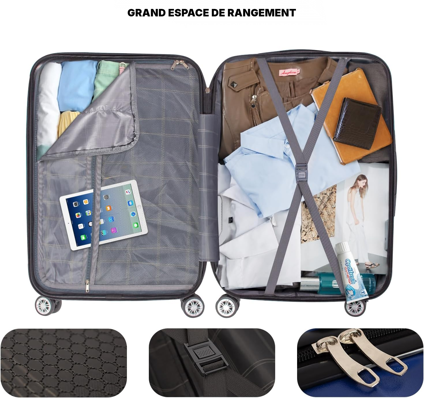 Valise rigide moyenne 67 cm bleue, 58 à 66 L — 2