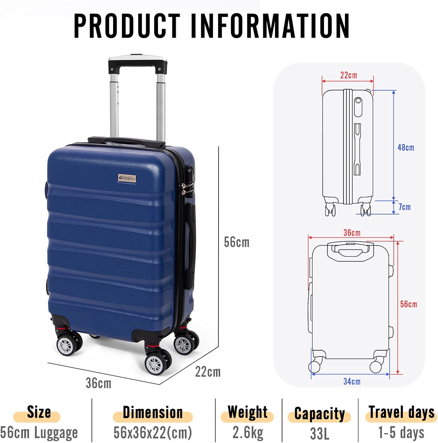 Taille cabine valise rigide bleu foncé — voyage facile — 6