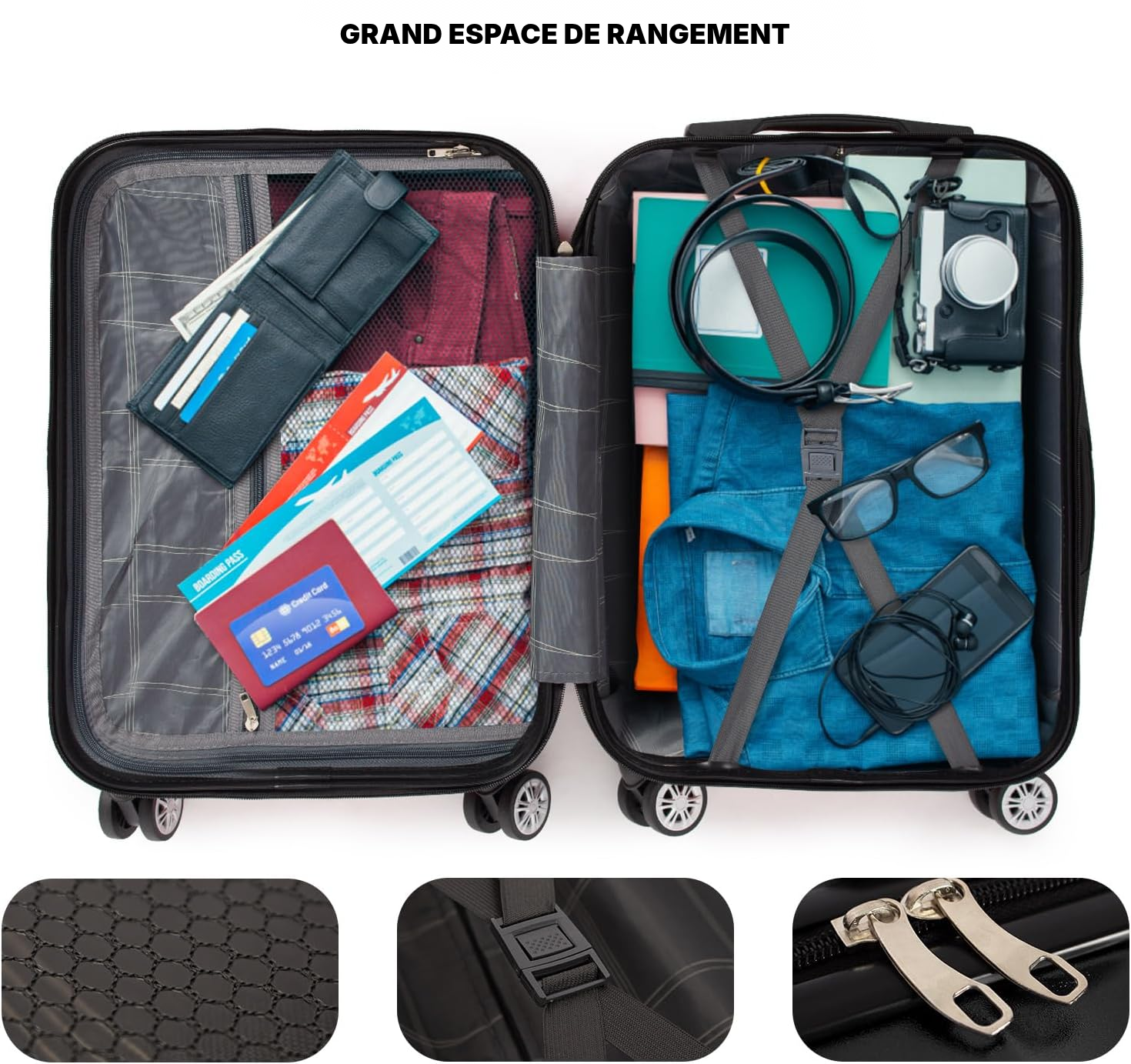 Valise cabine rigide 56 cm noire, 33 L — 2