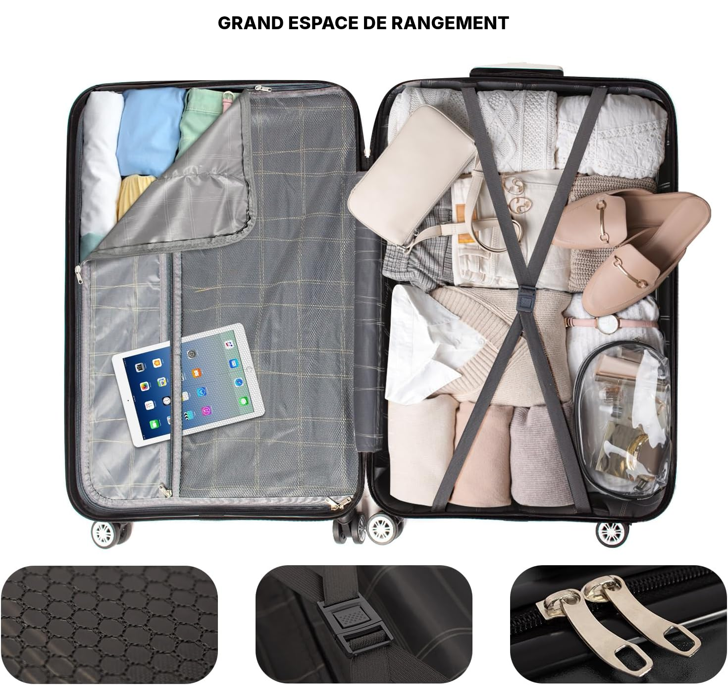 Valise rigide grand format 78 cm noire, 80 L — 2