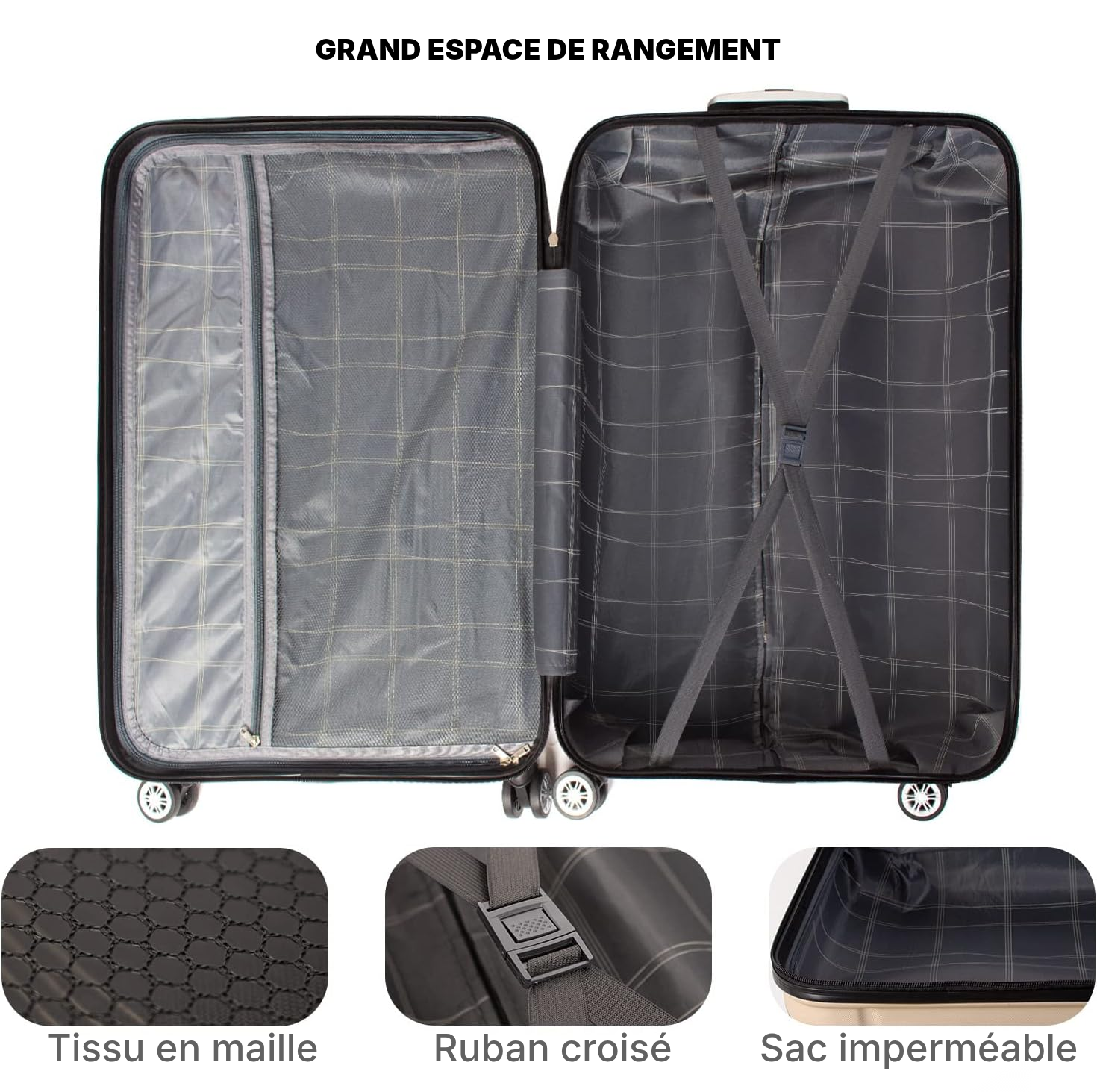 Hors cabine valise champagne, roule à 360° — 2