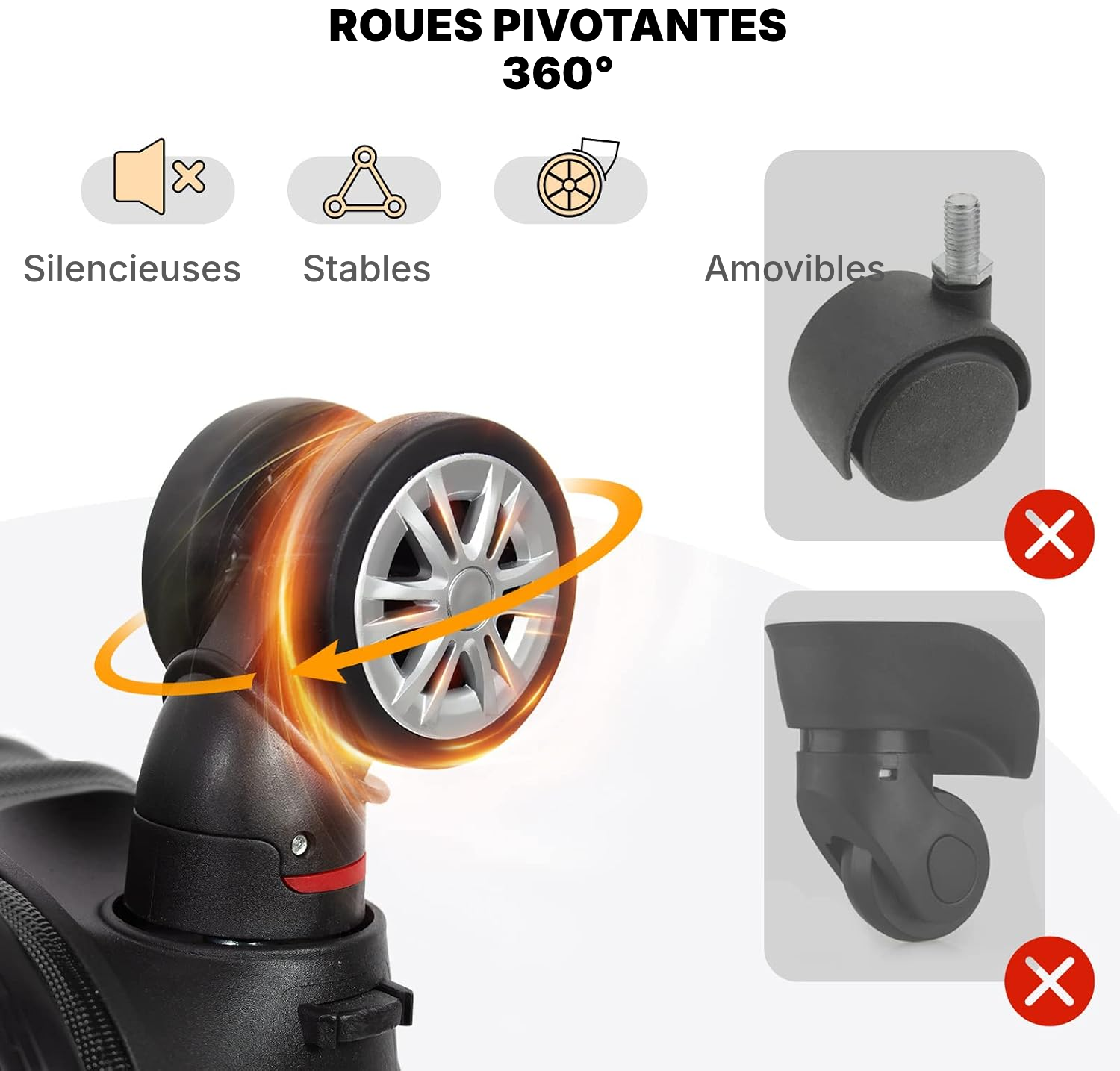 Hors cabine valise champagne, roule à 360° — 3