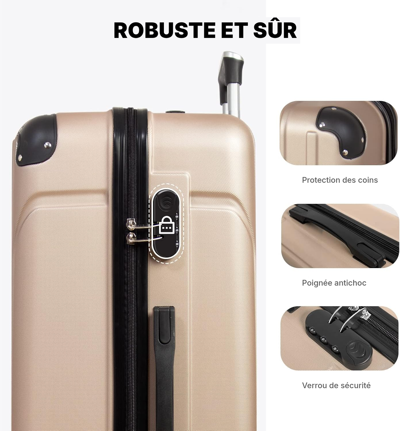 Hors cabine valise champagne, roule à 360° — 5