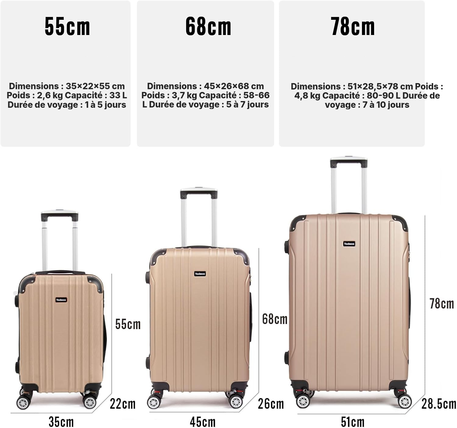 Hors cabine valise champagne, roule à 360° — 6