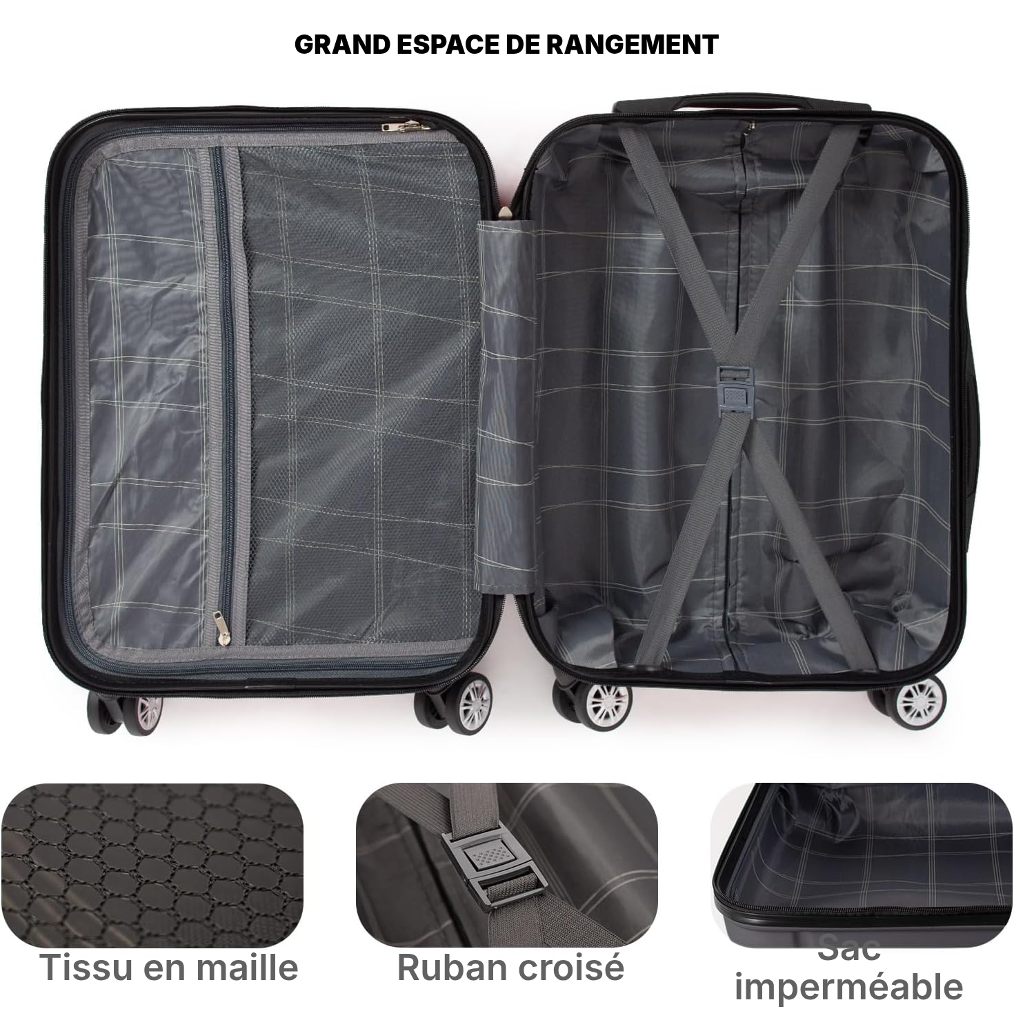 Sac de voyage à roulettes gris foncé, coque ABS — 2